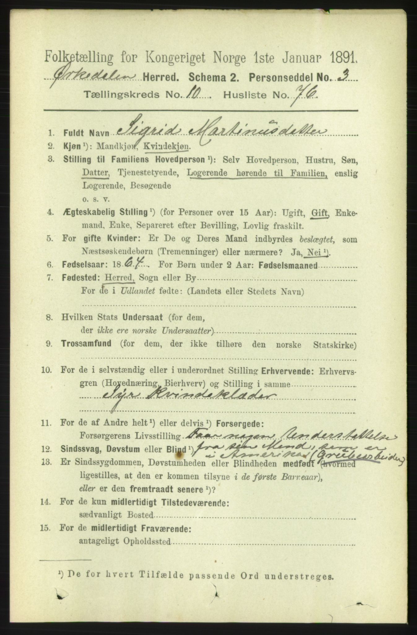 RA, 1891 census for 1638 Orkdal, 1891, p. 5070