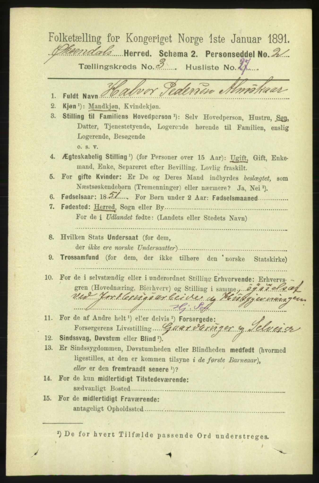 RA, 1891 census for 1561 Øksendal, 1891, p. 804