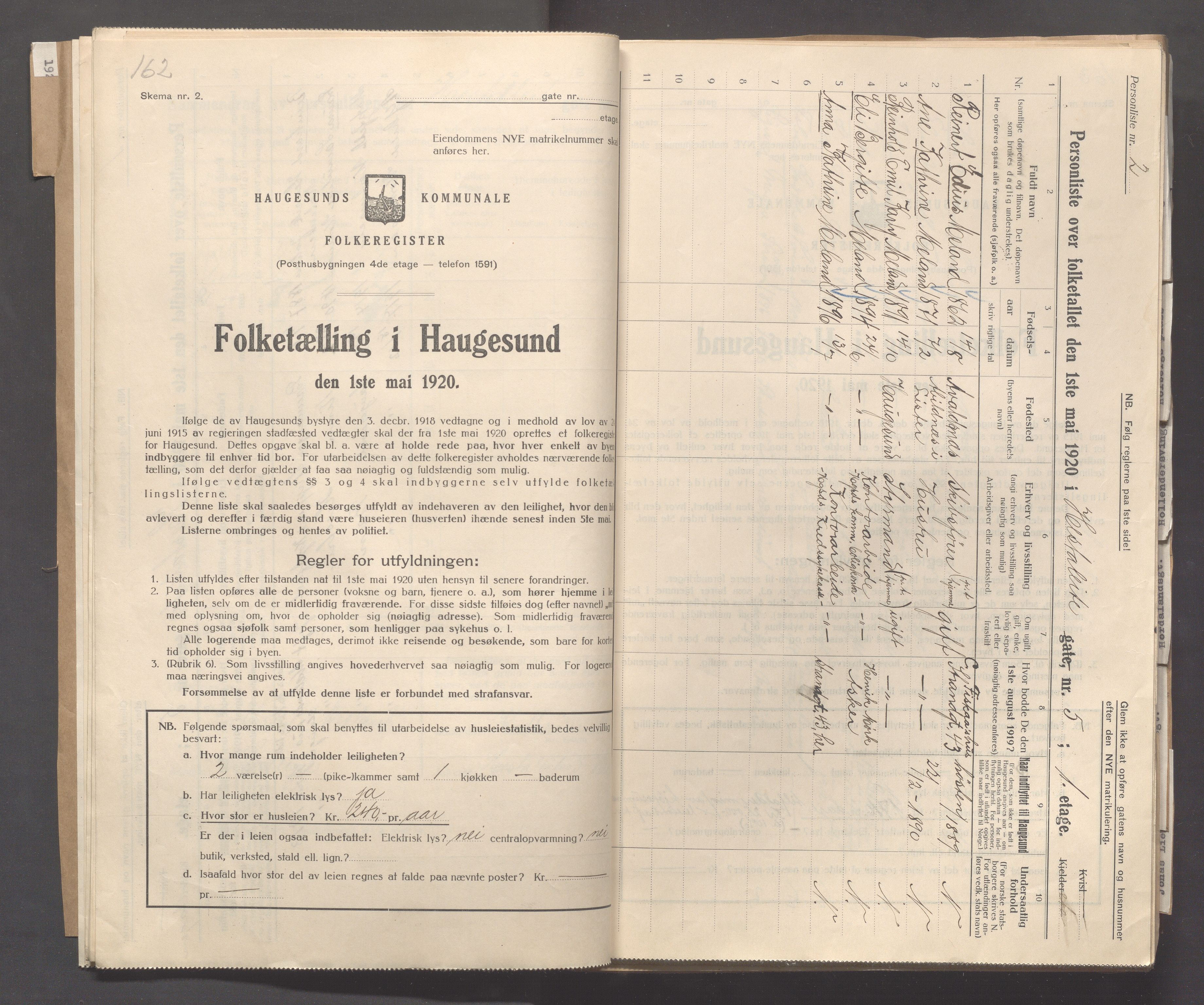 IKAR, Local census 1.5.1920 for Haugesund, 1920, p. 2106