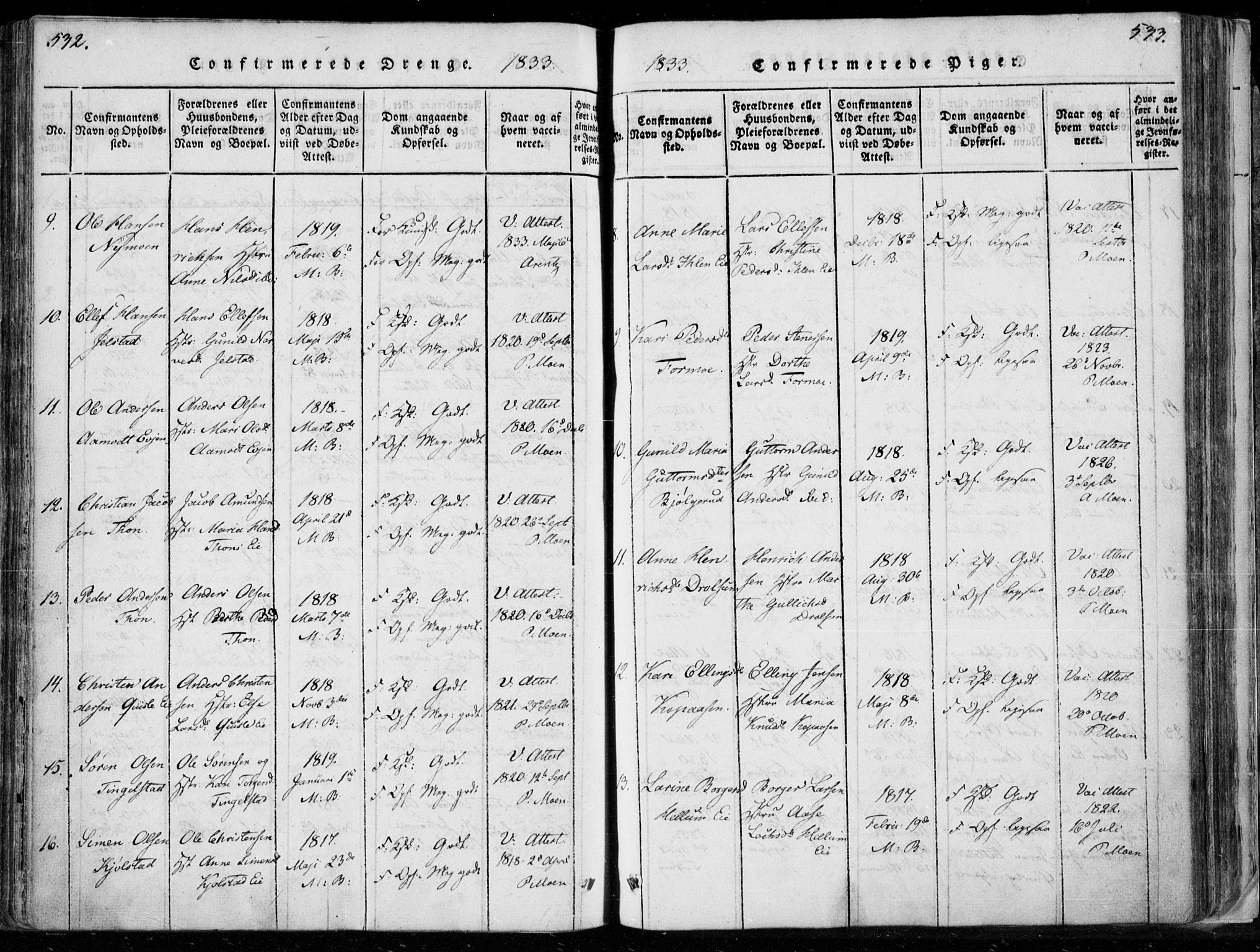 Modum kirkebøker, AV/SAKO-A-234/F/Fa/L0006: Parish register (official) no. 6, 1832-1841, p. 532-533