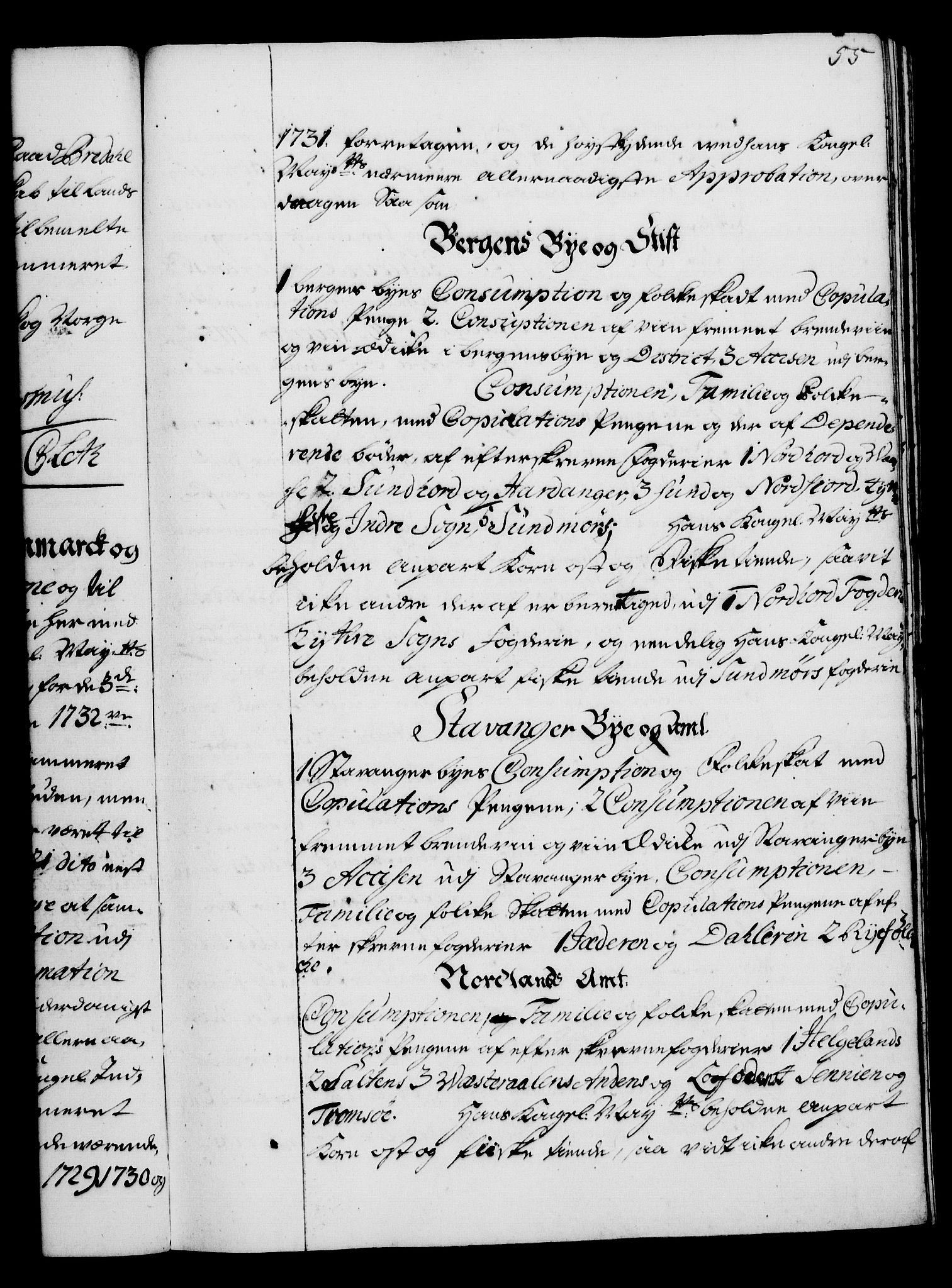 Rentekammeret, Kammerkanselliet, RA/EA-3111/G/Gg/Gga/L0003: Norsk ekspedisjonsprotokoll med register (merket RK 53.3), 1727-1734, p. 55