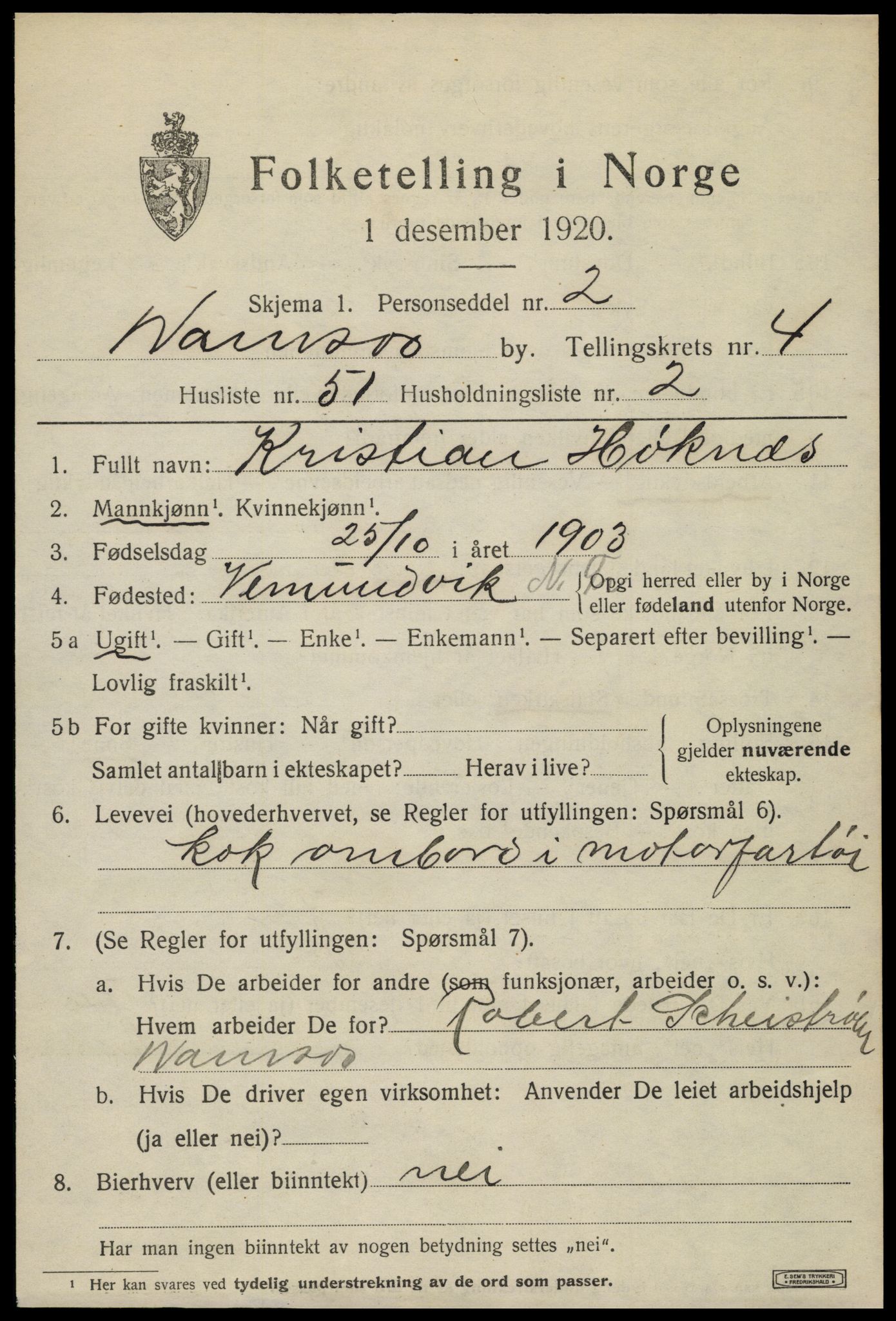 SAT, 1920 census for Namsos, 1920, p. 5643