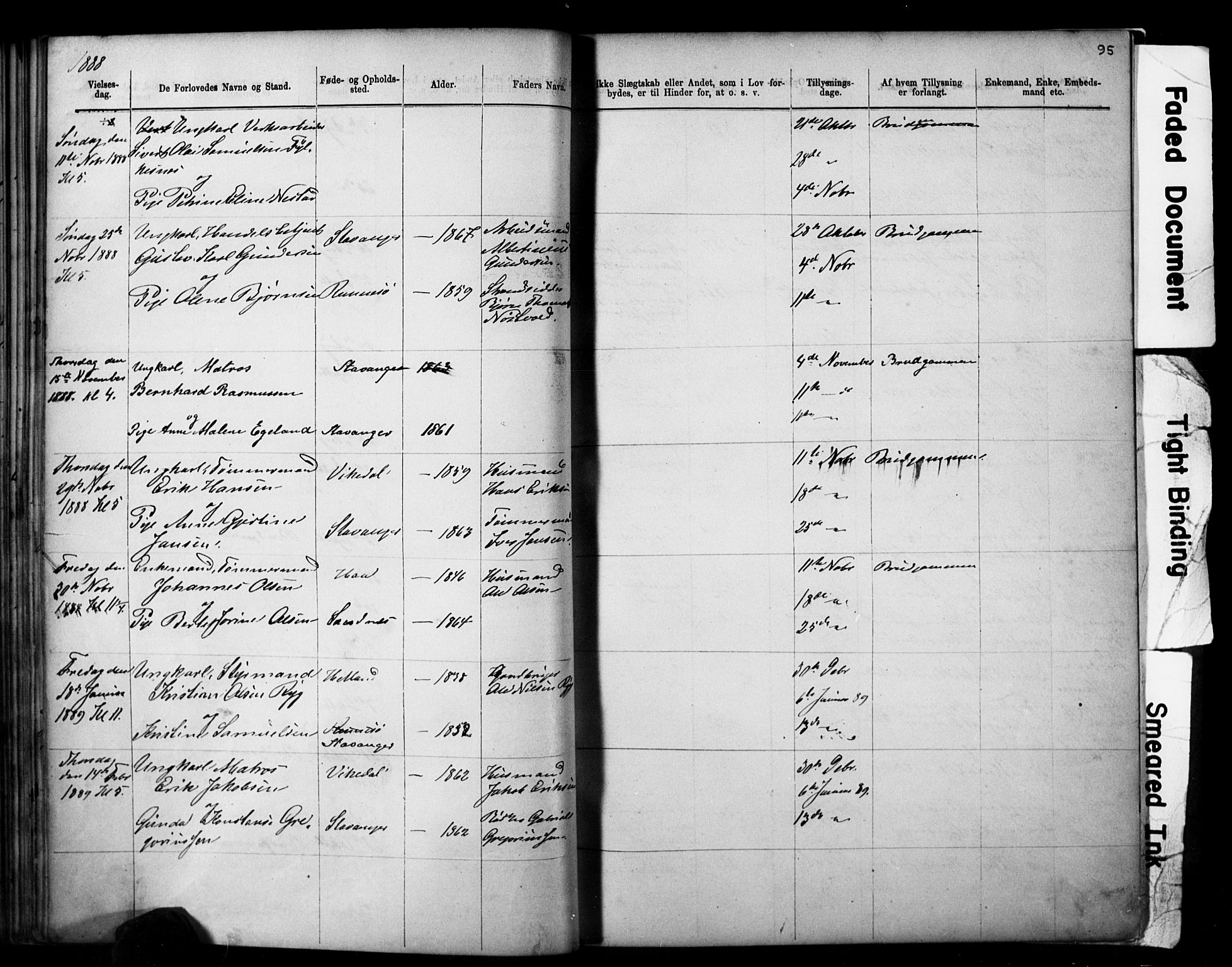Domkirken sokneprestkontor, SAST/A-101812/001/30/30BB/L0014: Parish register (copy) no. B 14, 1875-1902, p. 95