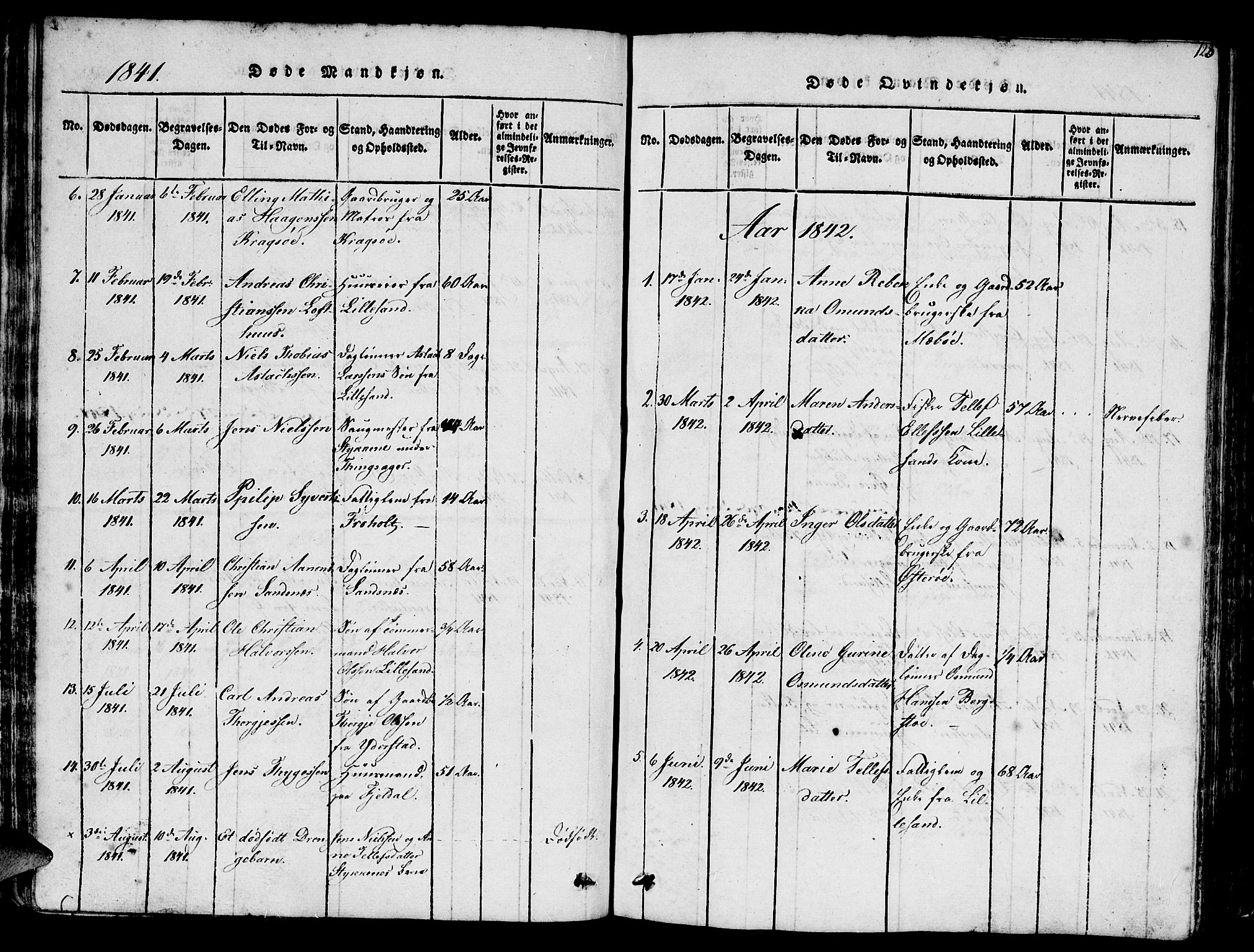 Vestre Moland sokneprestkontor, AV/SAK-1111-0046/F/Fb/Fbb/L0001: Parish register (copy) no. B 1, 1816-1851, p. 123