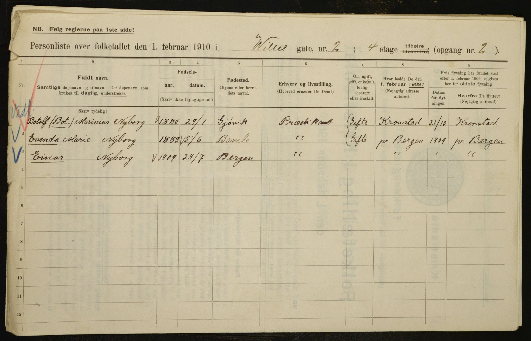 OBA, Municipal Census 1910 for Kristiania, 1910, p. 121644