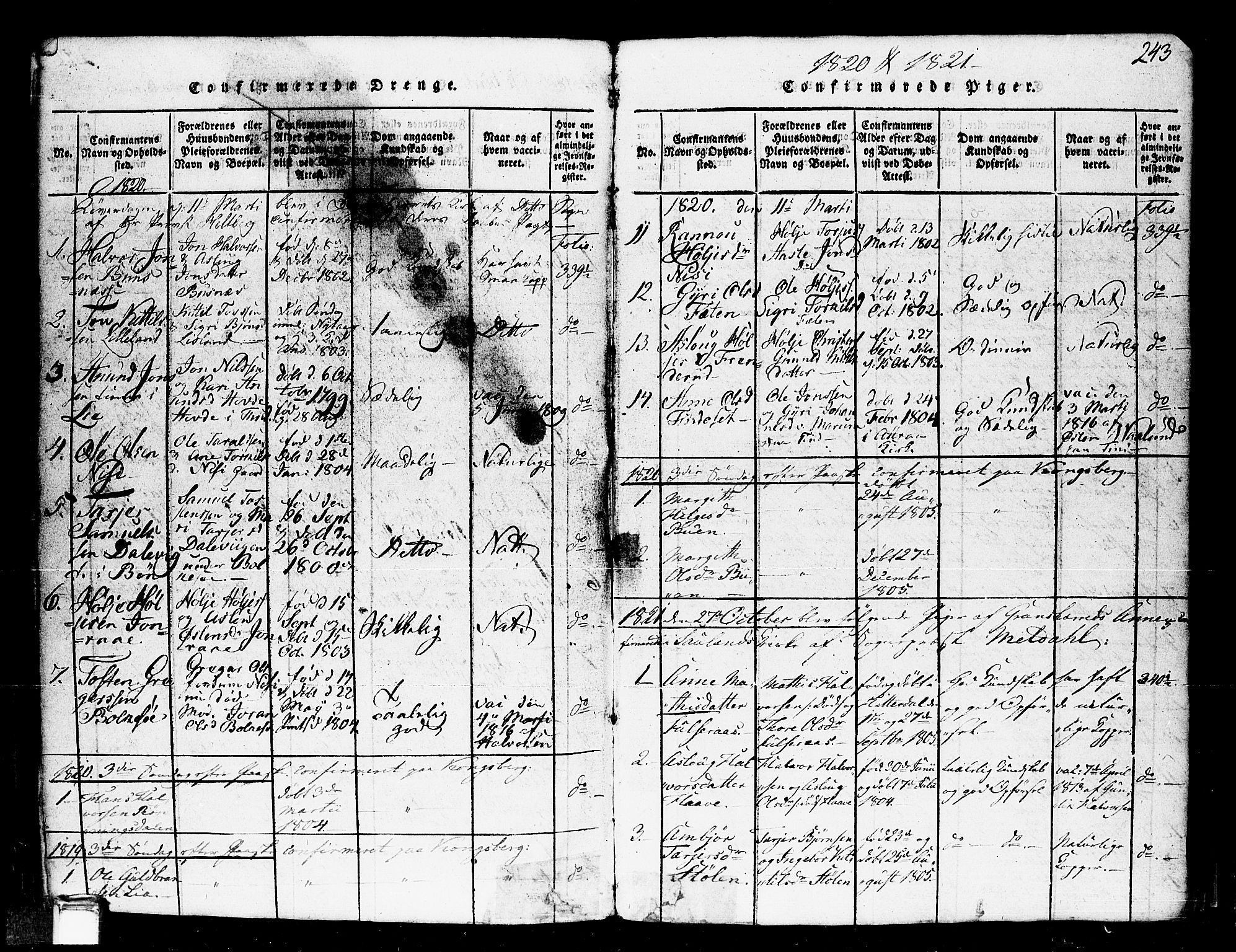 Gransherad kirkebøker, AV/SAKO-A-267/F/Fa/L0001: Parish register (official) no. I 1, 1815-1843, p. 243