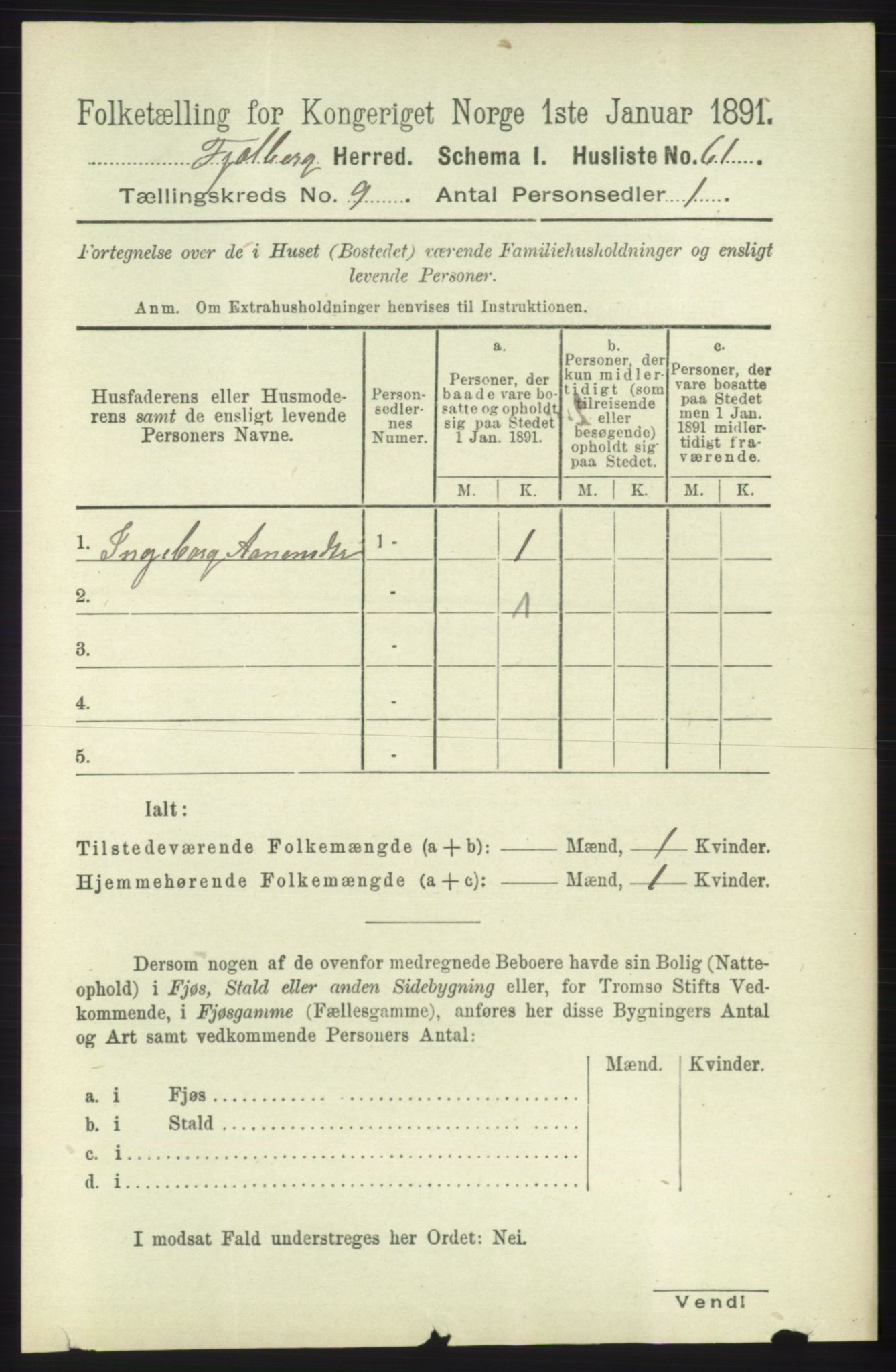 RA, 1891 census for 1213 Fjelberg, 1891, p. 3416