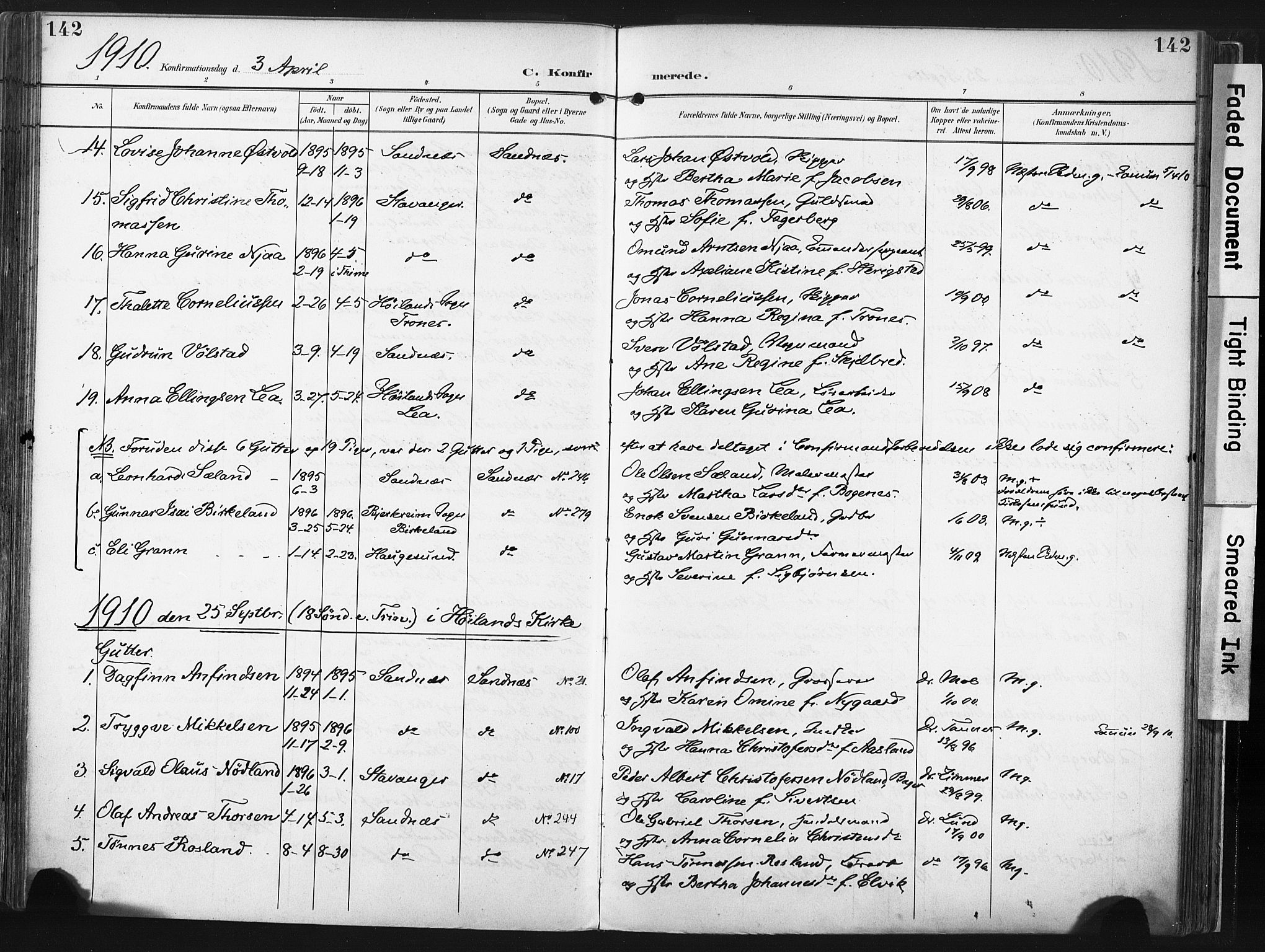 Høyland sokneprestkontor, AV/SAST-A-101799/001/30BA/L0016: Parish register (official) no. A 16, 1899-1911, p. 142