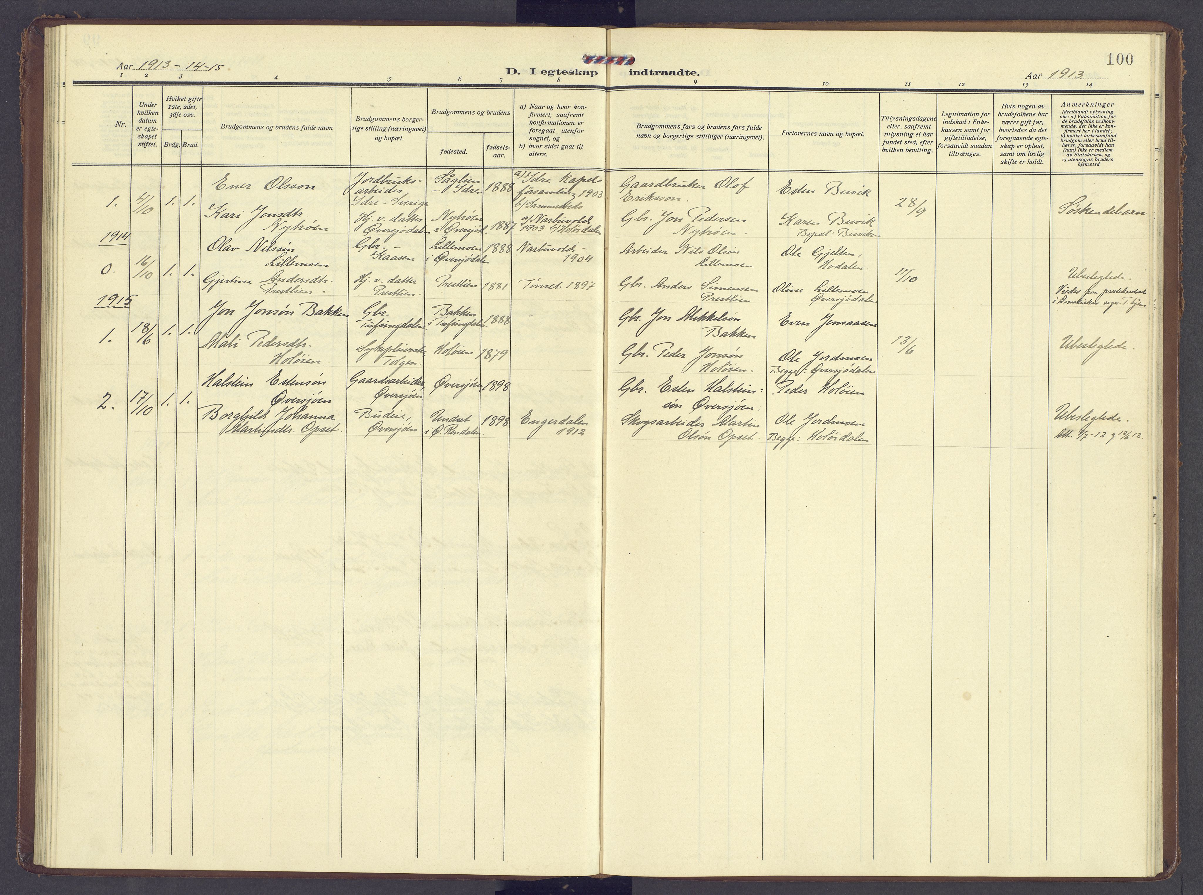 Tolga prestekontor, AV/SAH-PREST-062/K/L0013: Parish register (official) no. 13, 1908-1915, p. 100