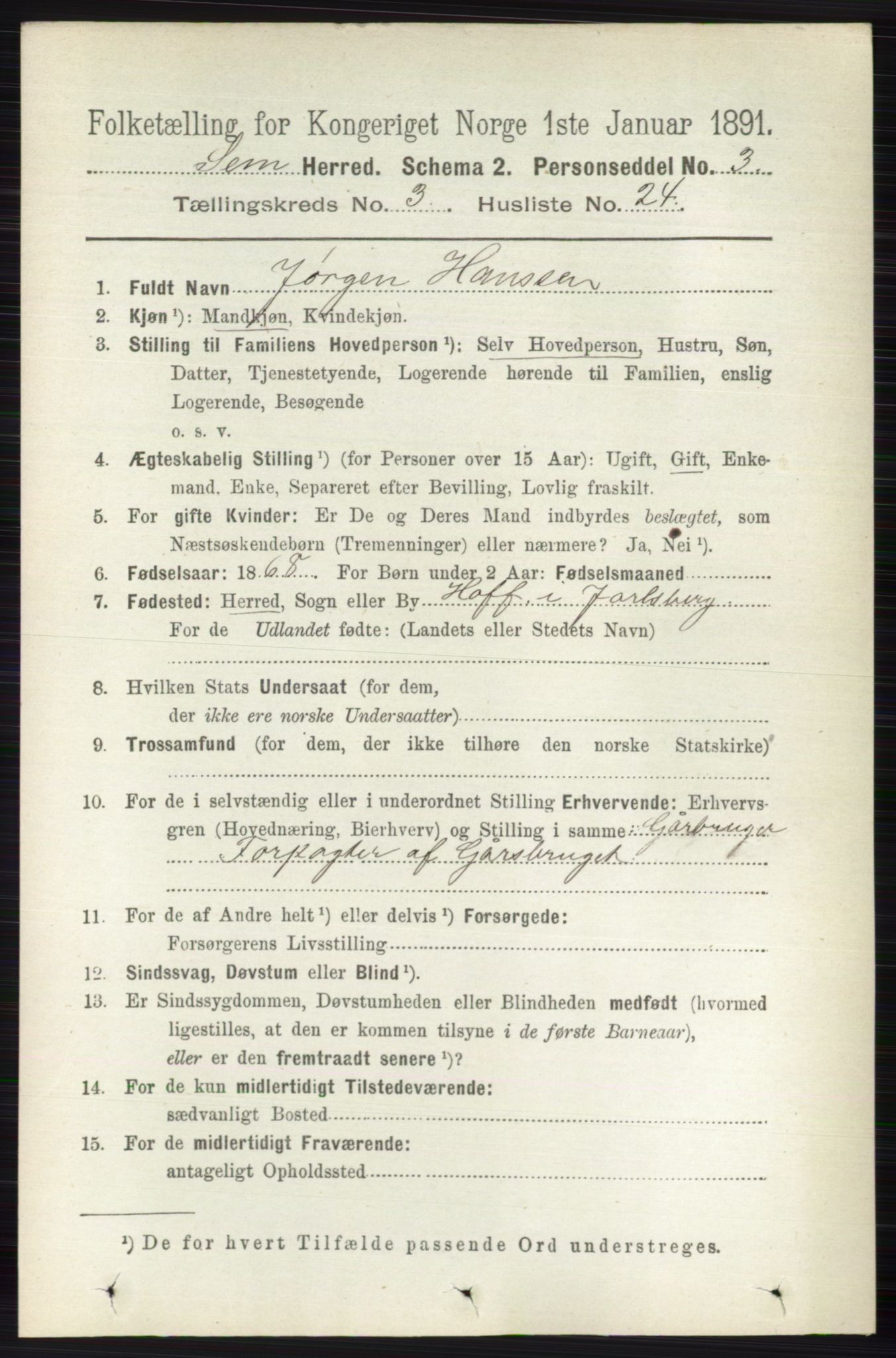 RA, 1891 census for 0721 Sem, 1891, p. 1203