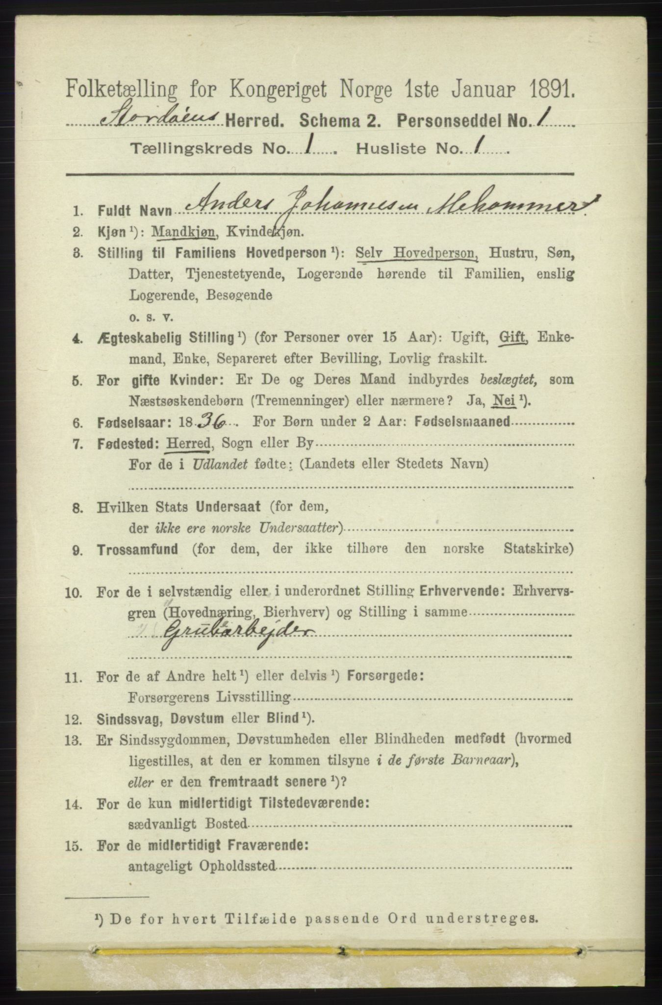 RA, 1891 census for 1221 Stord, 1891, p. 47