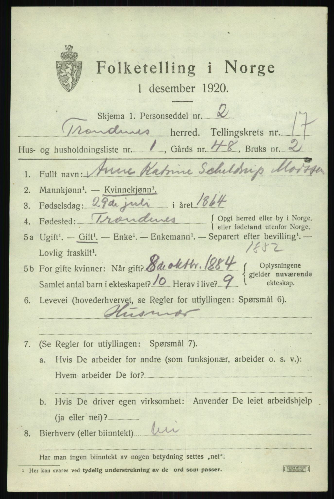 SATØ, 1920 census for Trondenes, 1920, p. 11831