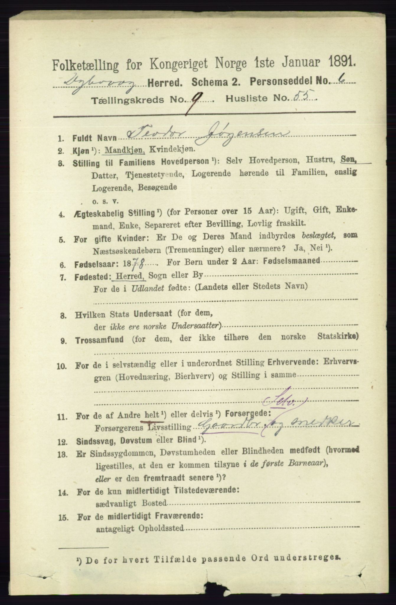 RA, 1891 census for 0915 Dypvåg, 1891, p. 3618