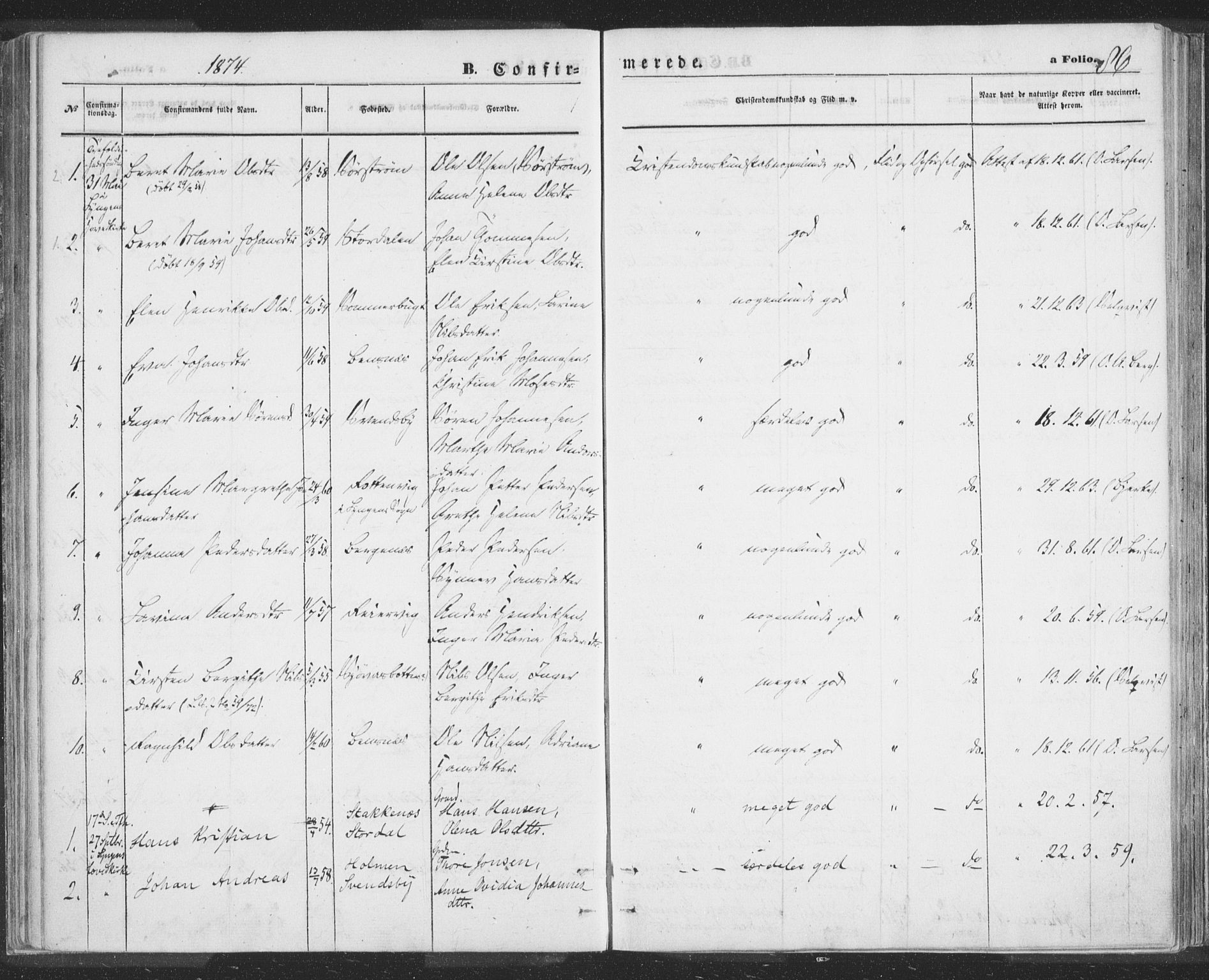 Lyngen sokneprestembete, AV/SATØ-S-1289/H/He/Hea/L0009kirke: Parish register (official) no. 9, 1864-1882, p. 86