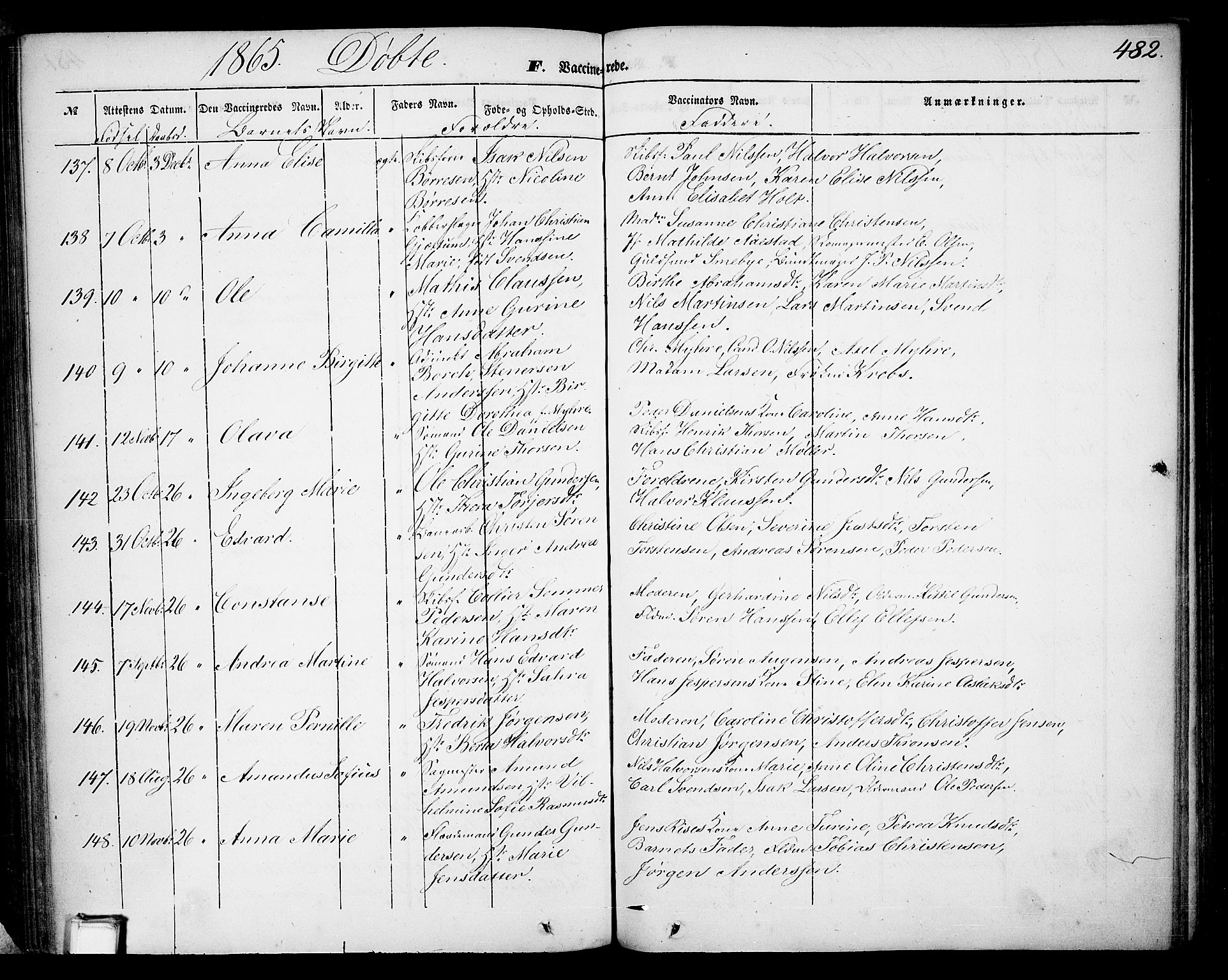 Skien kirkebøker, SAKO/A-302/G/Ga/L0004: Parish register (copy) no. 4, 1843-1867, p. 482