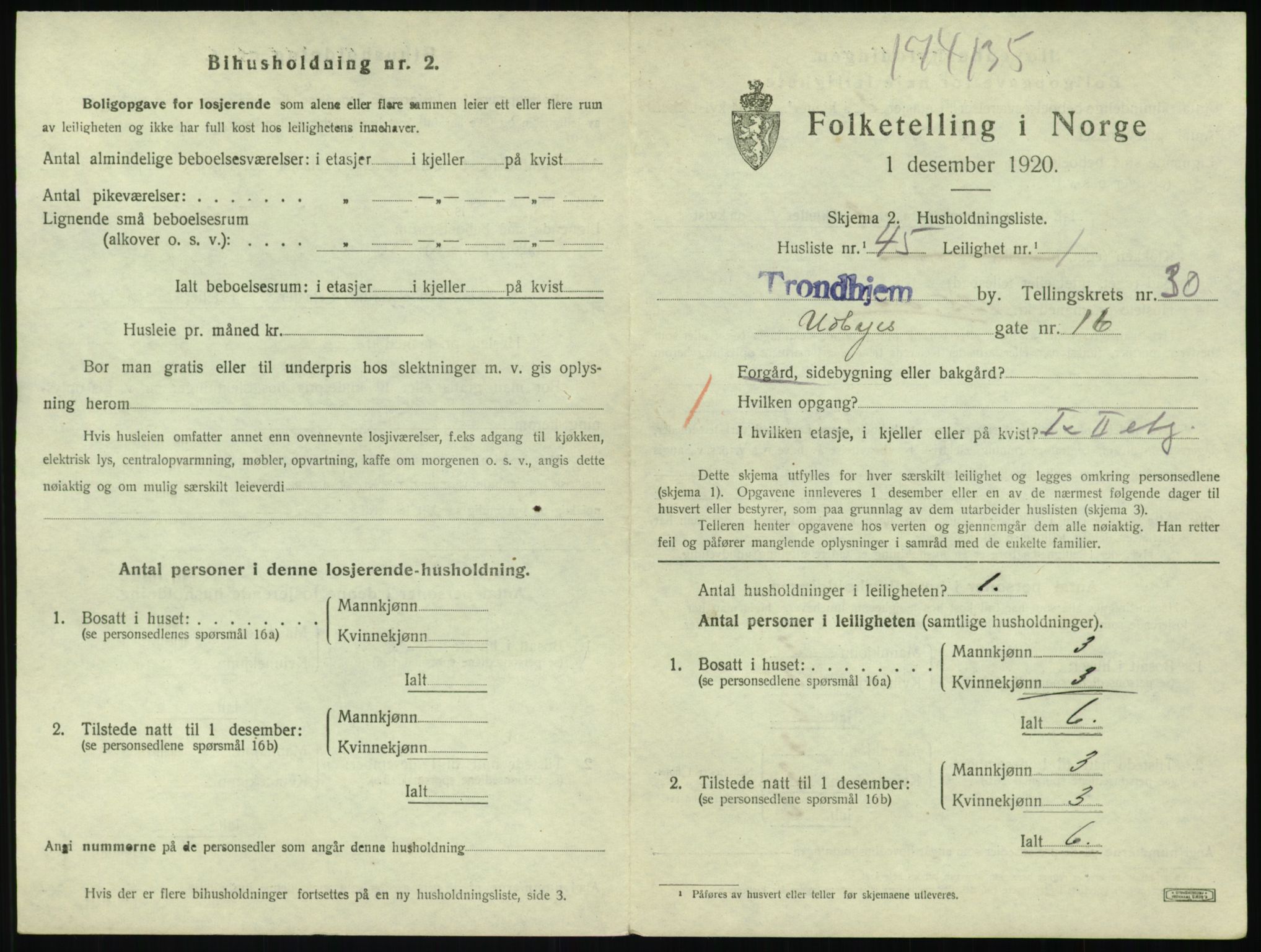 SAT, 1920 census for Trondheim, 1920, p. 17406