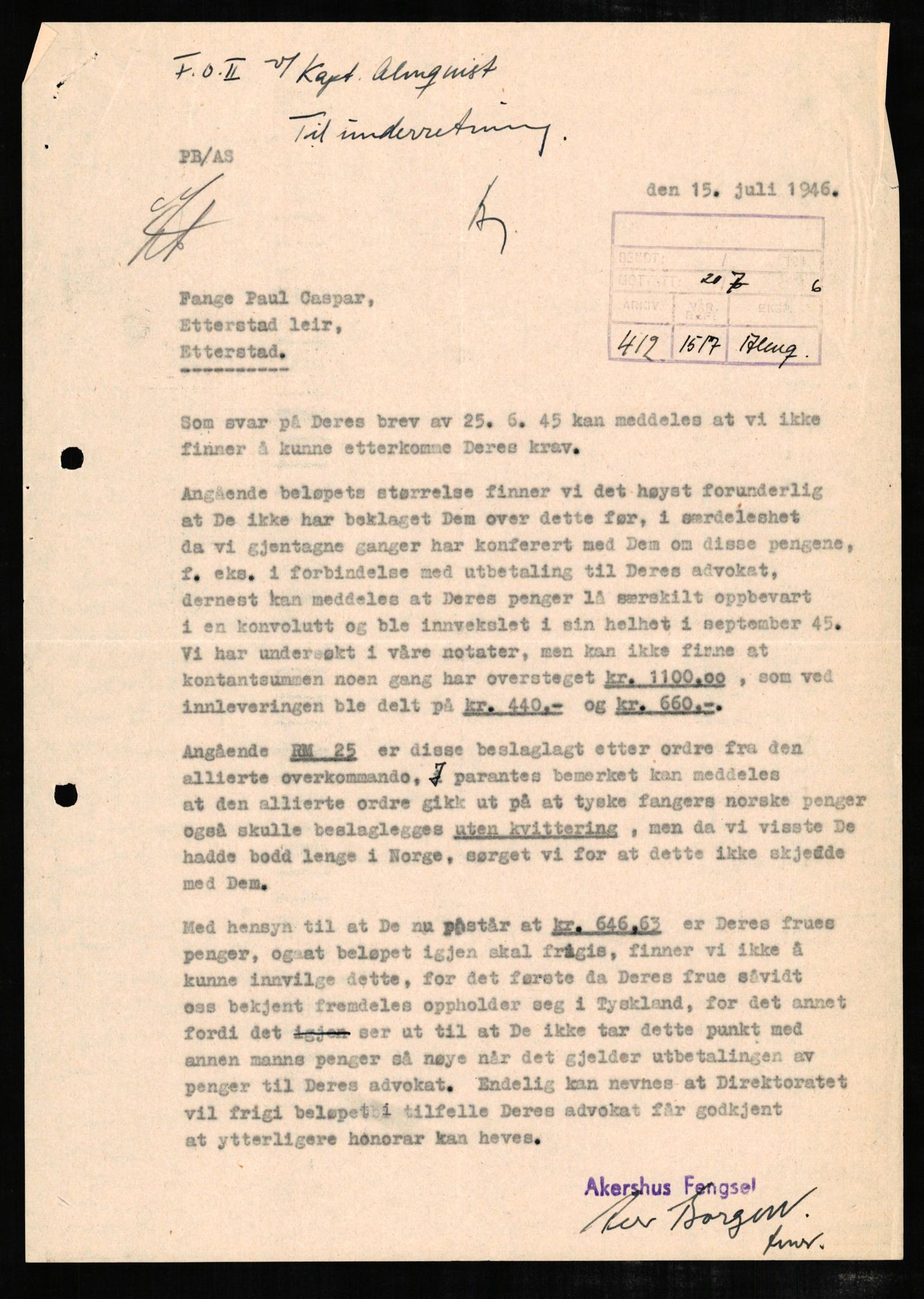 Forsvaret, Forsvarets overkommando II, AV/RA-RAFA-3915/D/Db/L0005: CI Questionaires. Tyske okkupasjonsstyrker i Norge. Tyskere., 1945-1946, p. 220