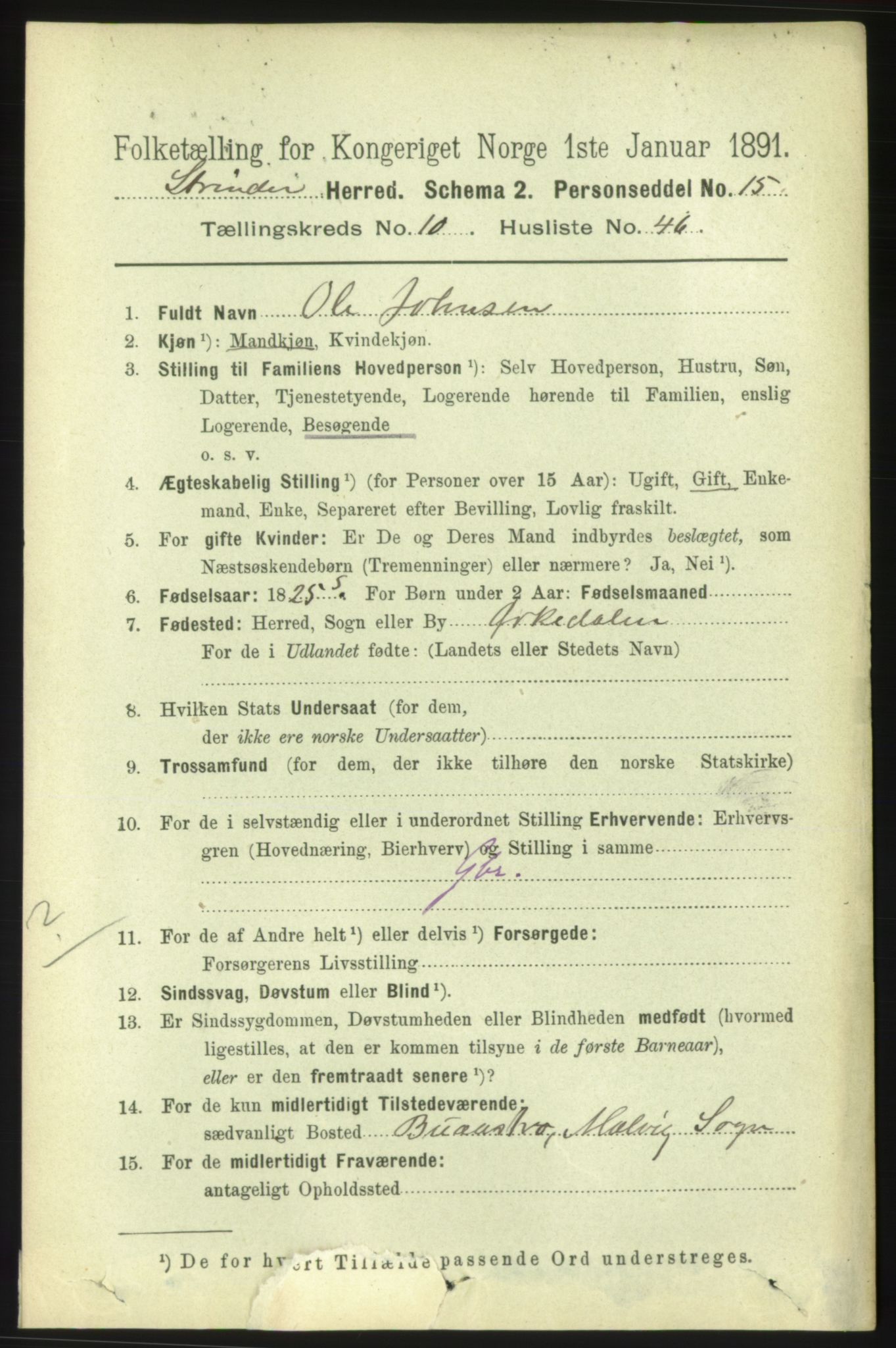 RA, 1891 census for 1660 Strinda, 1891, p. 9147