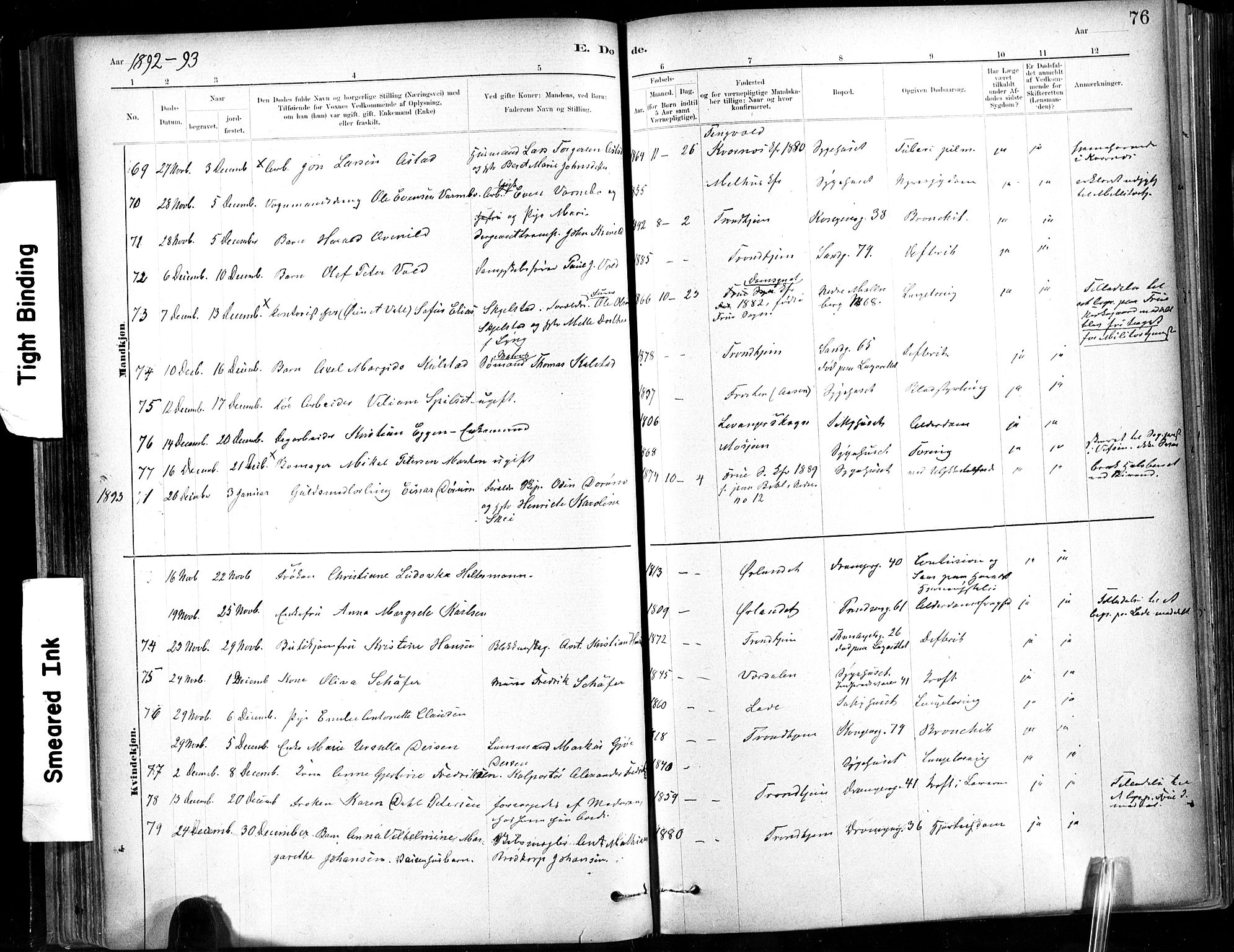 Ministerialprotokoller, klokkerbøker og fødselsregistre - Sør-Trøndelag, AV/SAT-A-1456/602/L0120: Parish register (official) no. 602A18, 1880-1913, p. 76