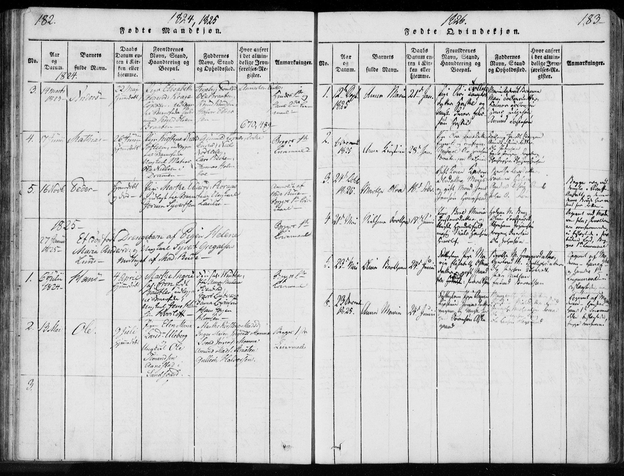 Kongsberg kirkebøker, SAKO/A-22/F/Fa/L0008: Parish register (official) no. I 8, 1816-1839, p. 182-183