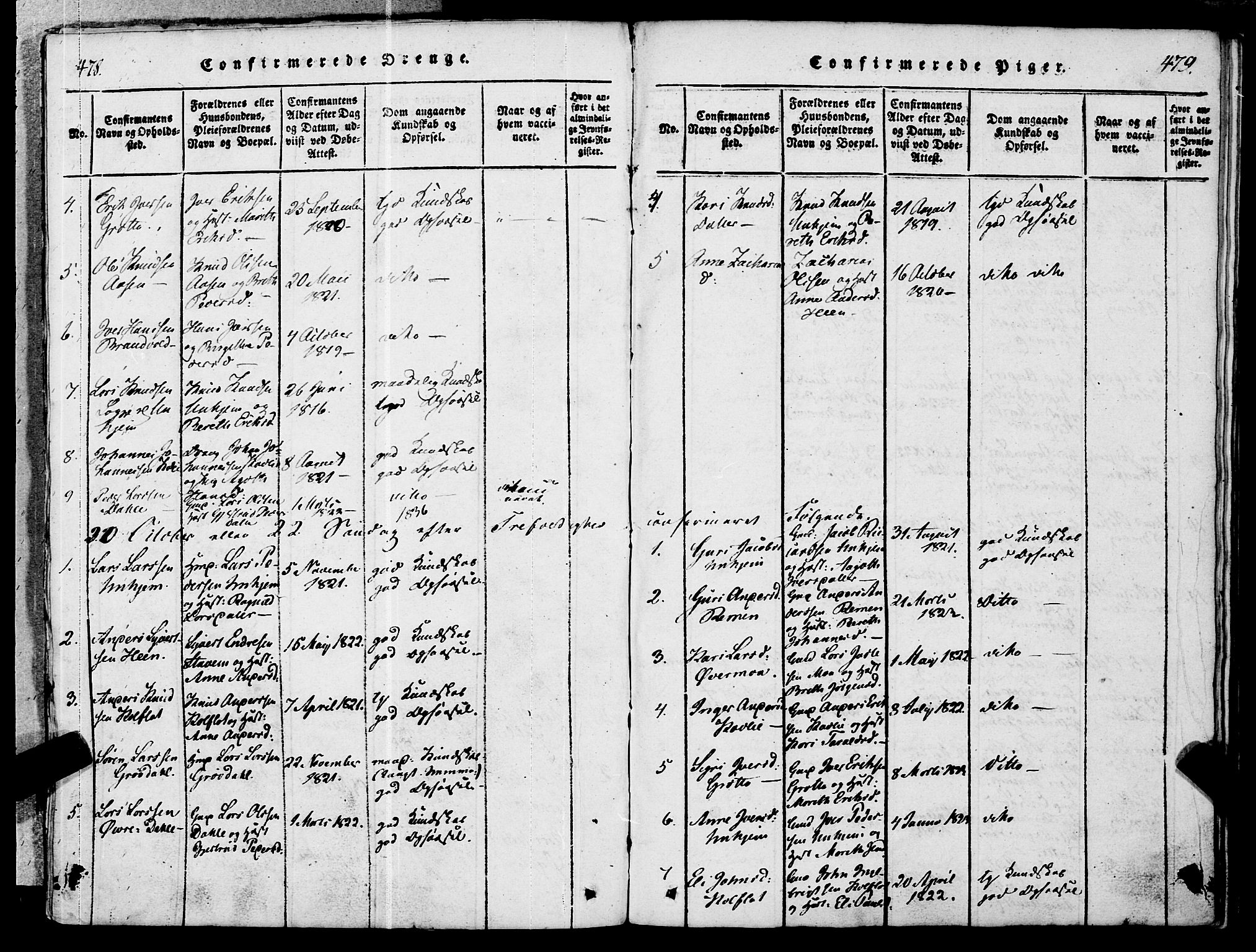 Ministerialprotokoller, klokkerbøker og fødselsregistre - Møre og Romsdal, SAT/A-1454/545/L0585: Parish register (official) no. 545A01, 1818-1853, p. 478-479