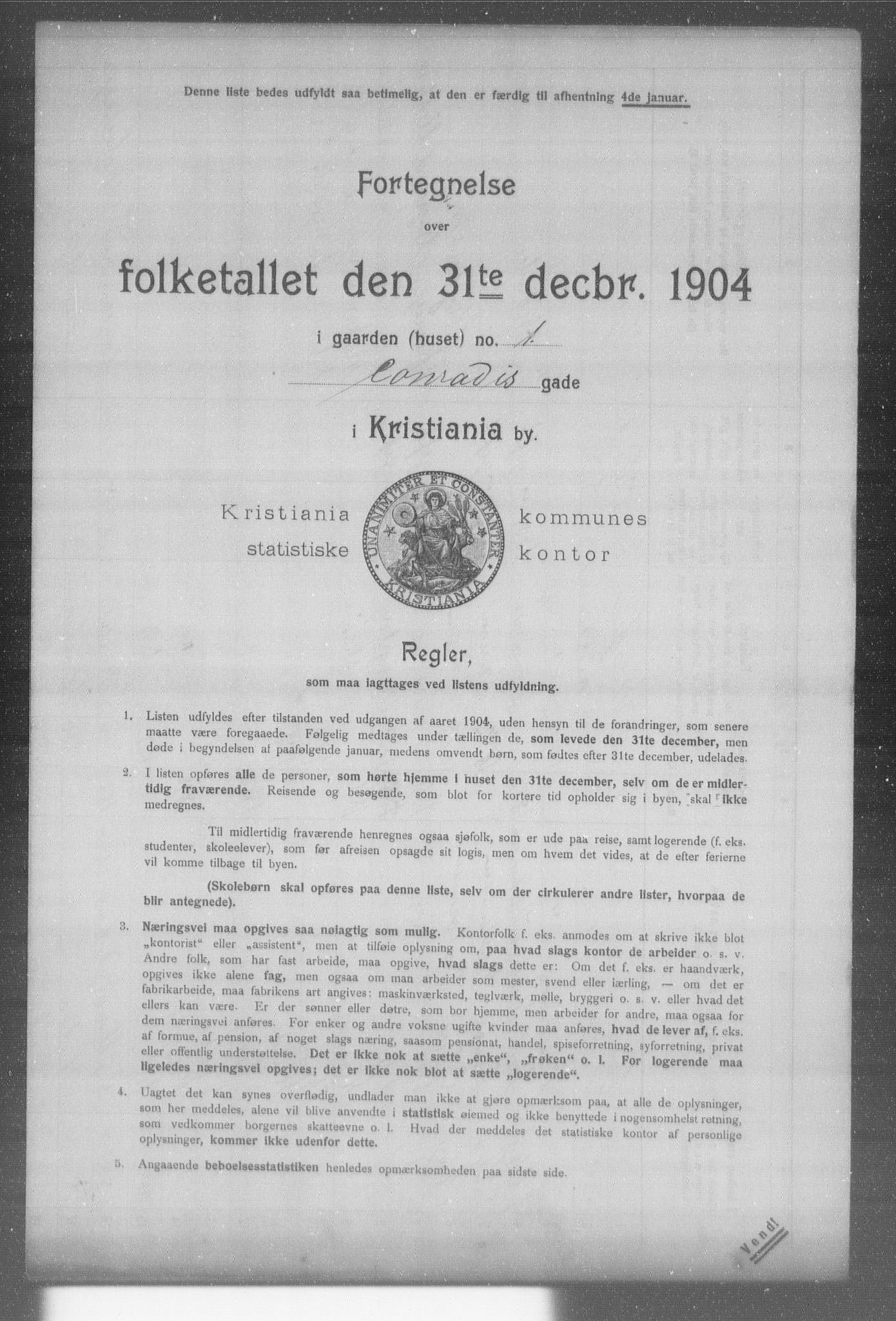 OBA, Municipal Census 1904 for Kristiania, 1904, p. 2718