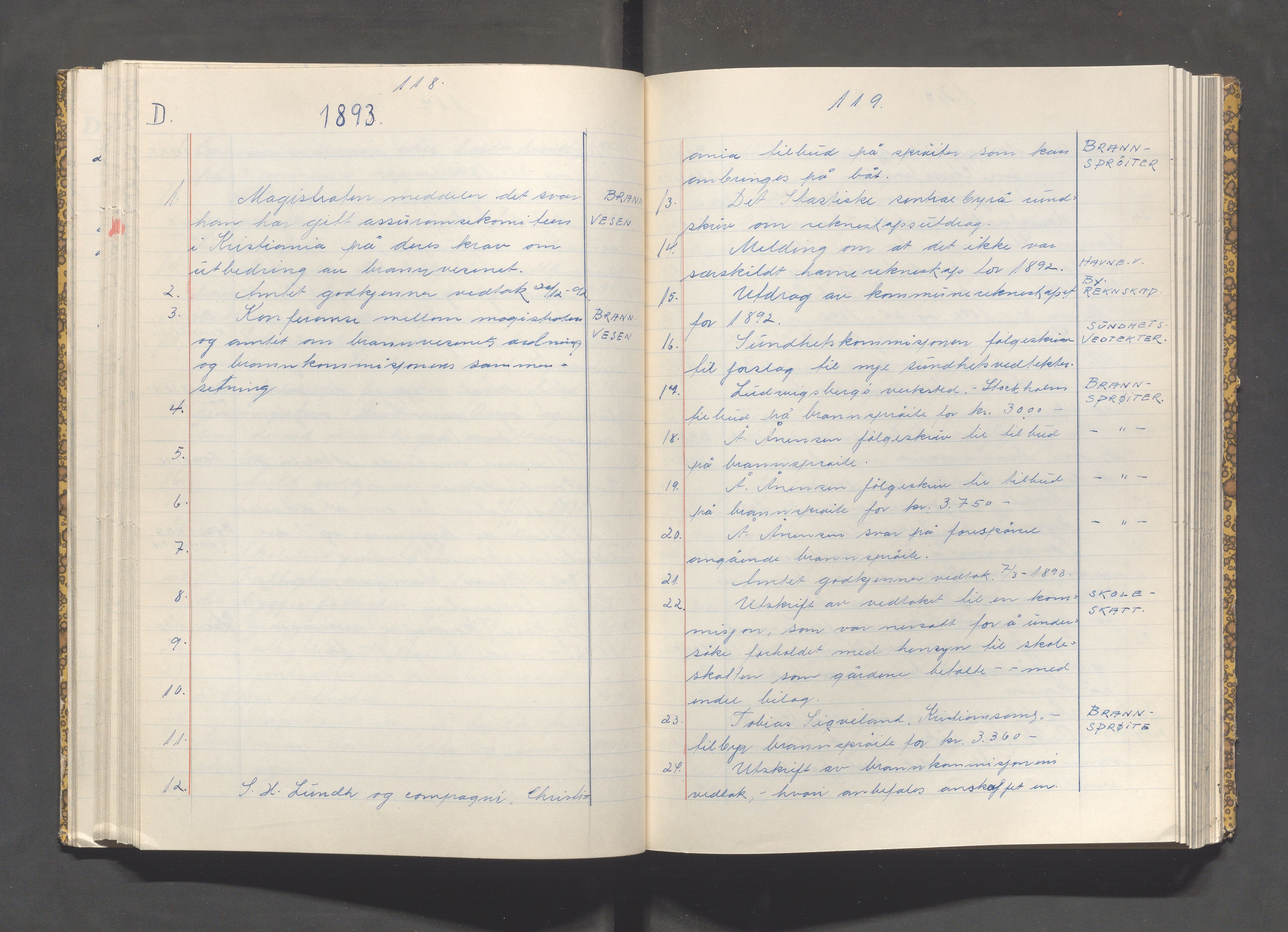 Kopervik Kommune - Formannskapet og Bystyret, IKAR/K-102468/C/Cb/L0001: Innholdsfortegnelse over brev og skriv innkommet til formannskapet, 1866-1917, p. 118-119