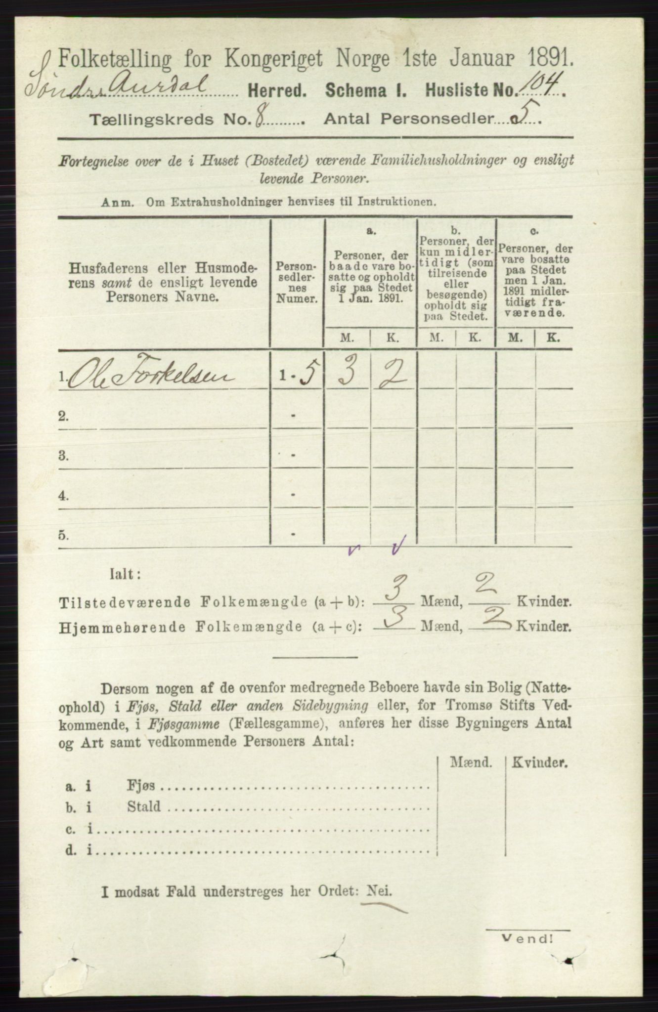 RA, 1891 census for 0540 Sør-Aurdal, 1891, p. 4854