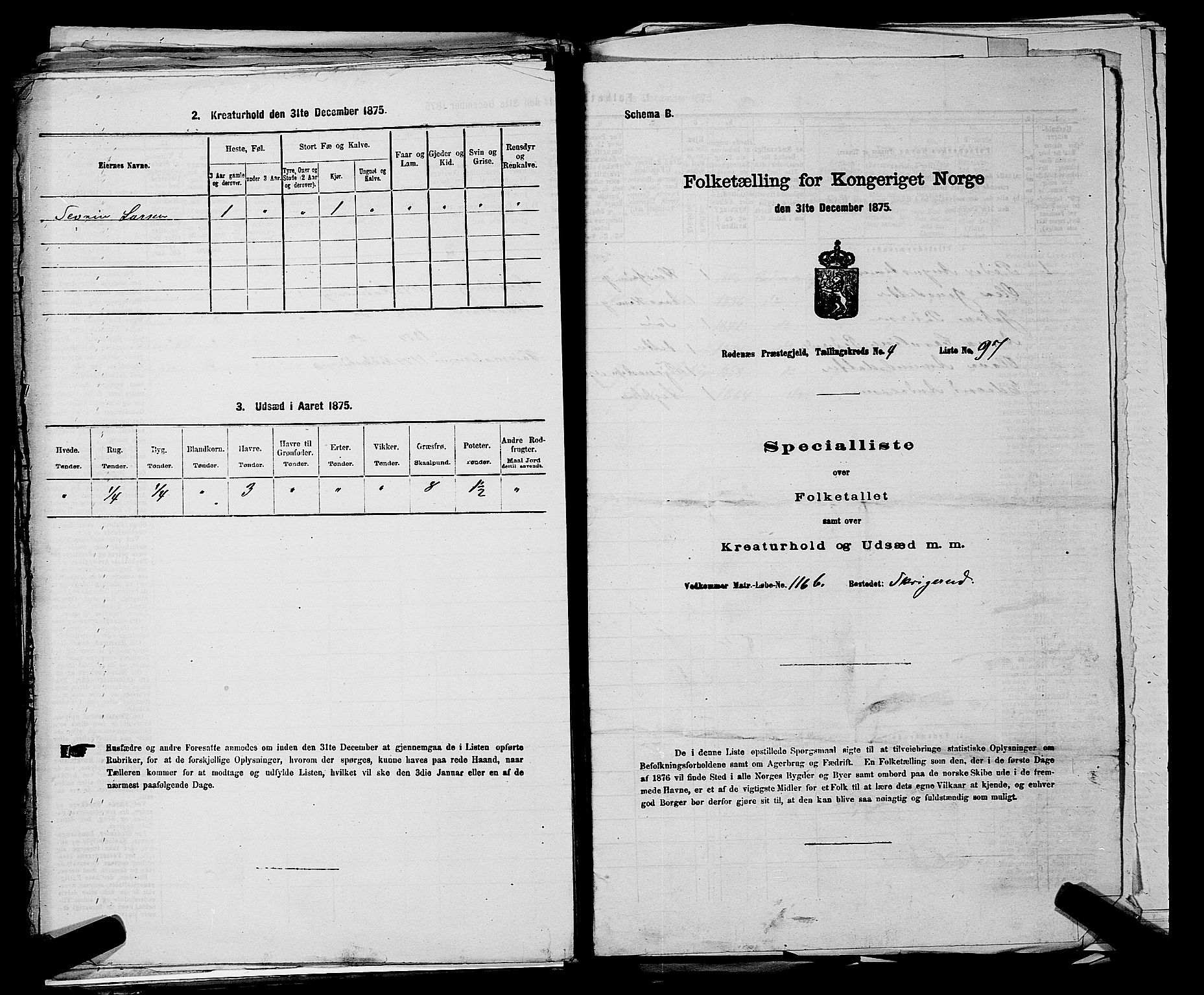 RA, 1875 census for 0120P Rødenes, 1875, p. 701