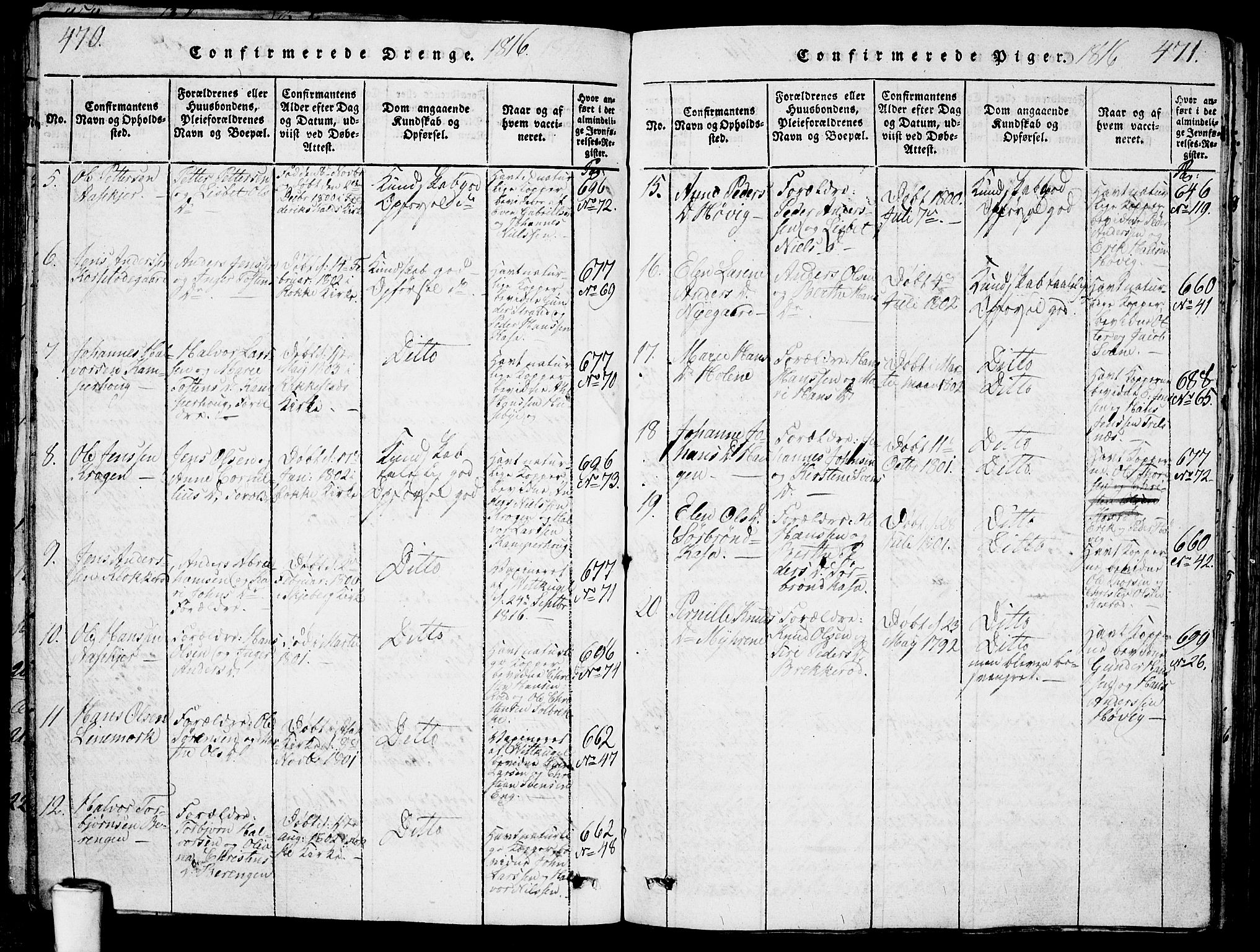 Berg prestekontor Kirkebøker, AV/SAO-A-10902/G/Ga/L0001: Parish register (copy) no. I 1, 1815-1832, p. 470-471