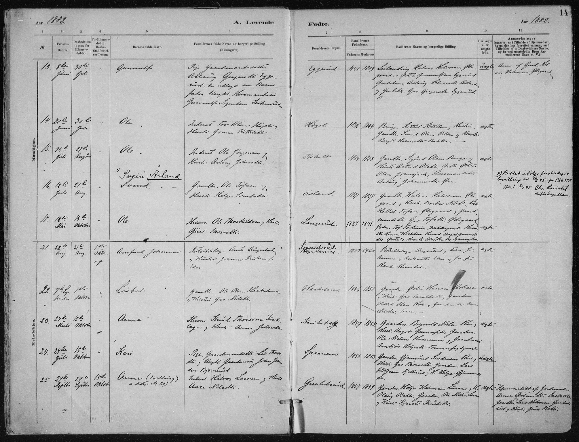 Tinn kirkebøker, SAKO/A-308/F/Fa/L0007: Parish register (official) no. I 7, 1878-1922, p. 14