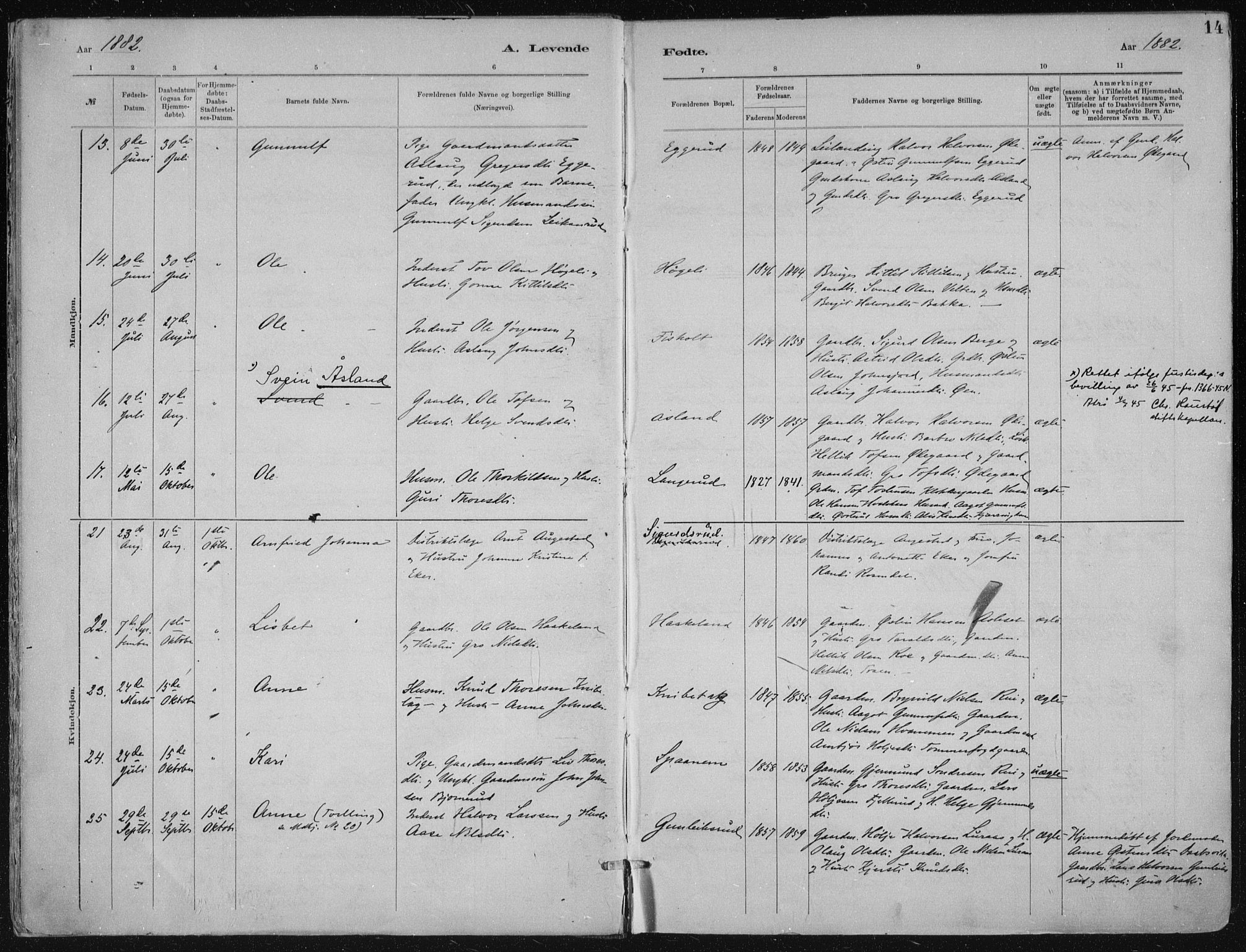 Tinn kirkebøker, AV/SAKO-A-308/F/Fa/L0007: Parish register (official) no. I 7, 1878-1922, p. 14