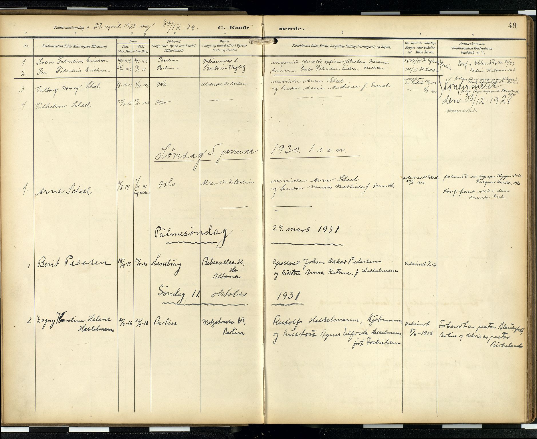 Den norske sjømannsmisjon i utlandet/Hamburg, AV/SAB-SAB/PA-0107/H/Ha/L0001: Parish register (official) no. A 1, 1907-1951, p. 48b-49a