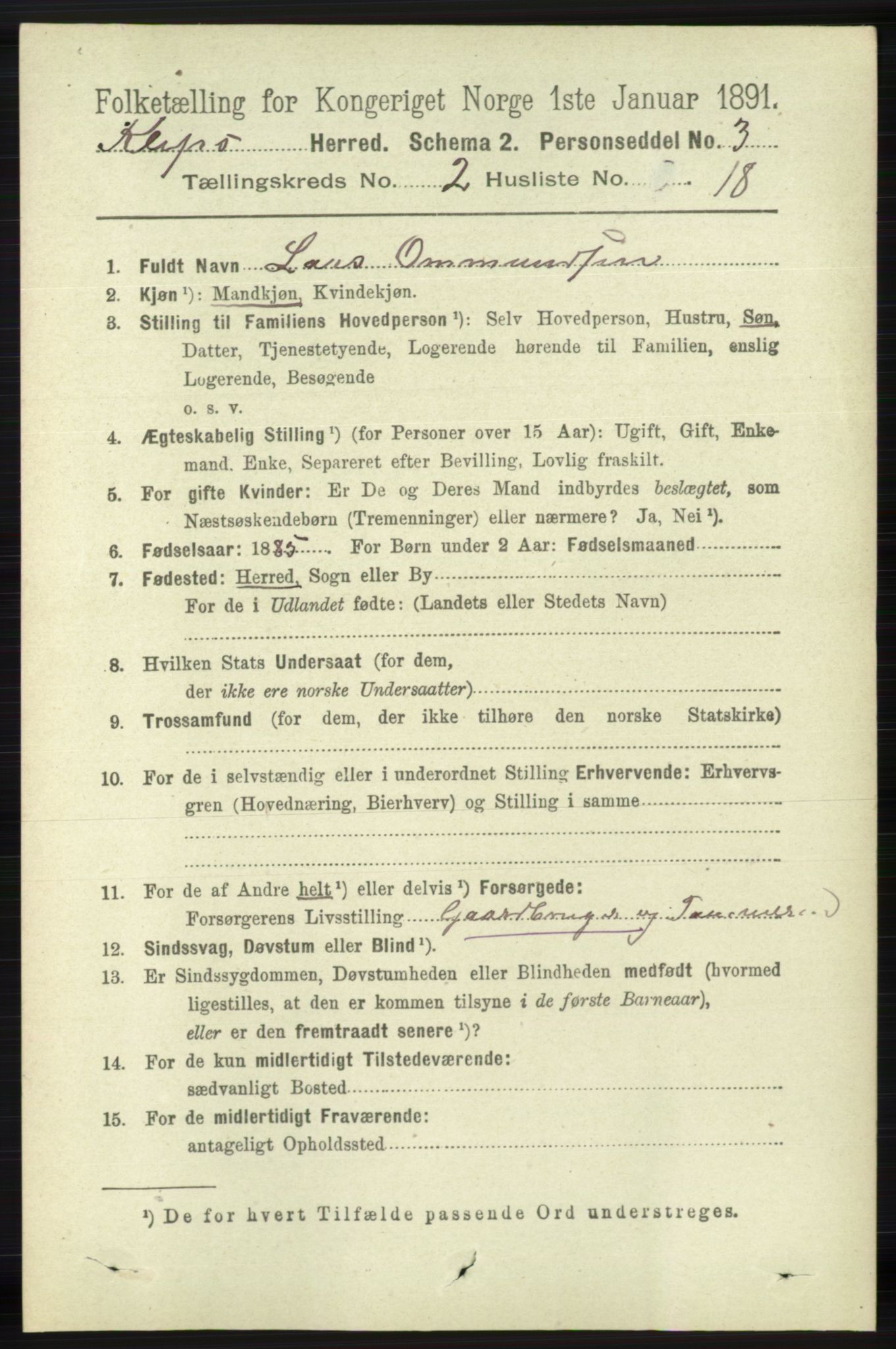 RA, 1891 census for 1120 Klepp, 1891, p. 434
