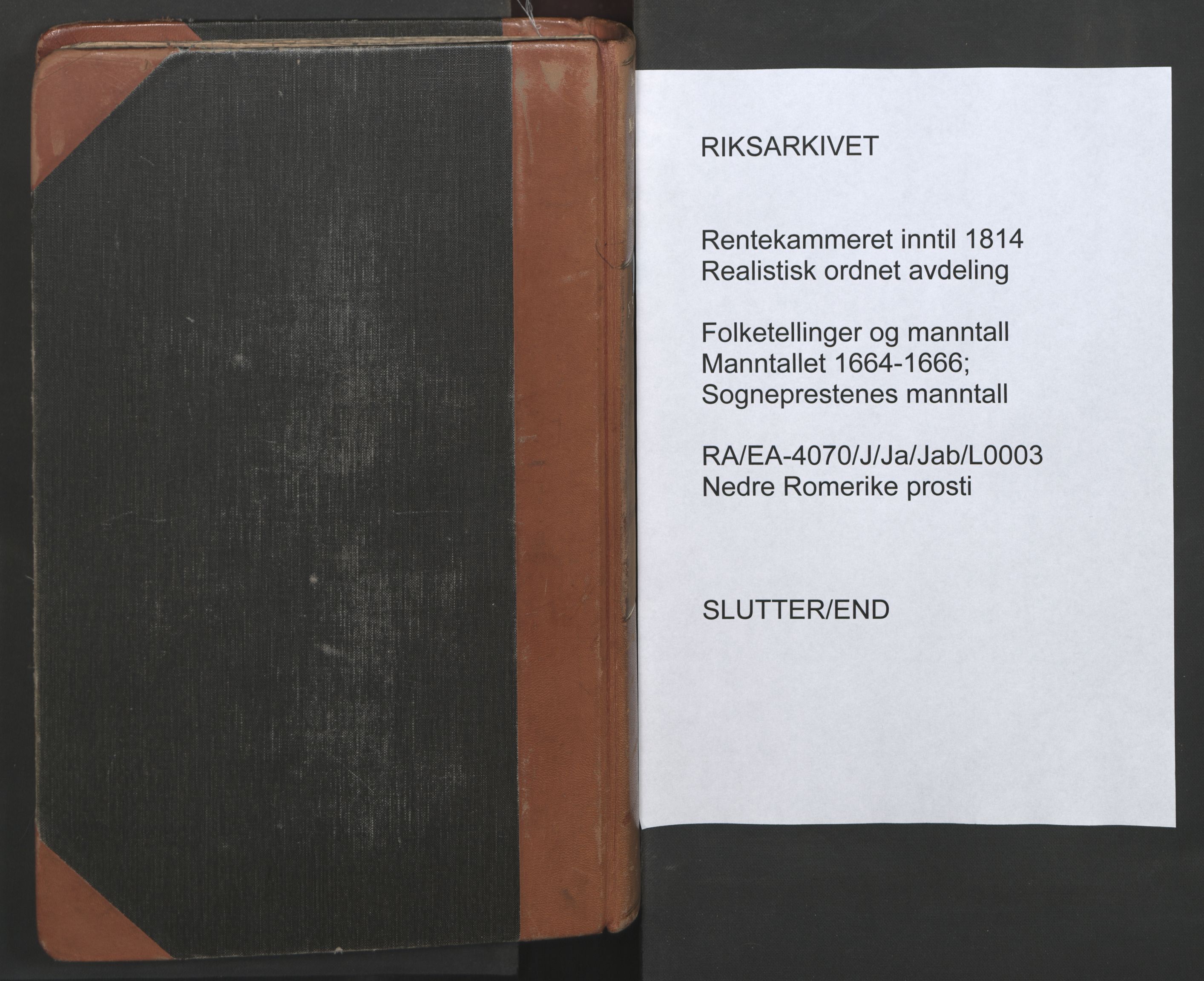 RA, Vicar's Census 1664-1666, no. 3: Nedre Romerike deanery, 1664-1666