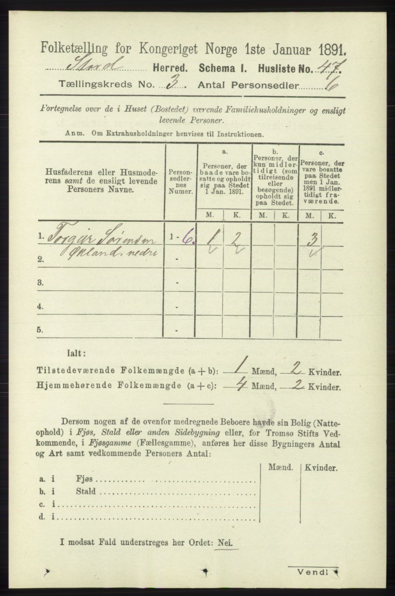 RA, 1891 census for 1221 Stord, 1891, p. 513