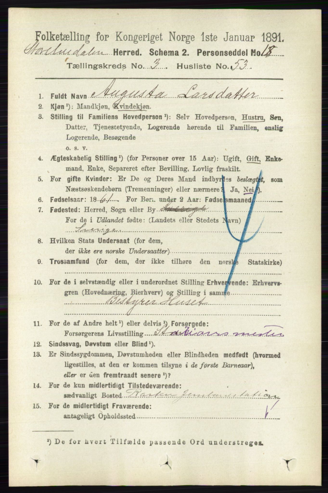RA, 1891 census for 0430 Stor-Elvdal, 1891, p. 1221