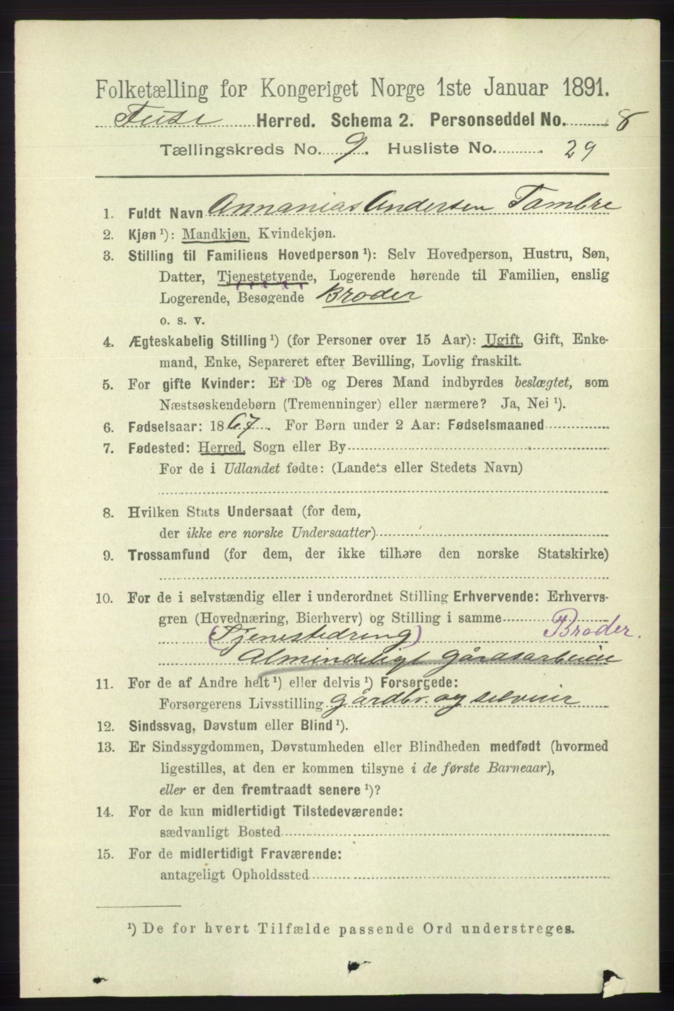 RA, 1891 census for 1241 Fusa, 1891, p. 1884