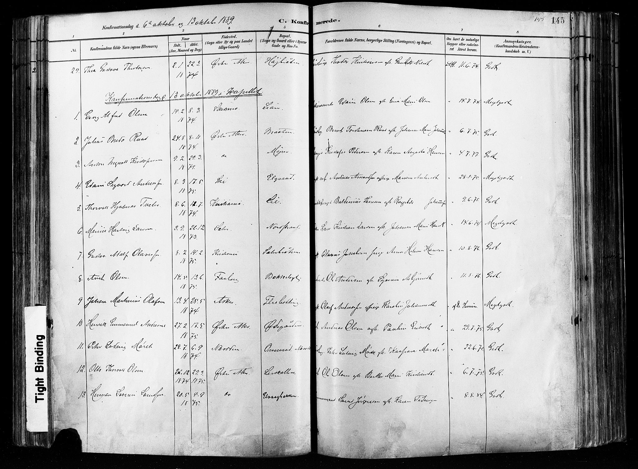 Østre Aker prestekontor Kirkebøker, SAO/A-10840/F/Fa/L0008: Parish register (official) no. I 8, 1883-1894, p. 145