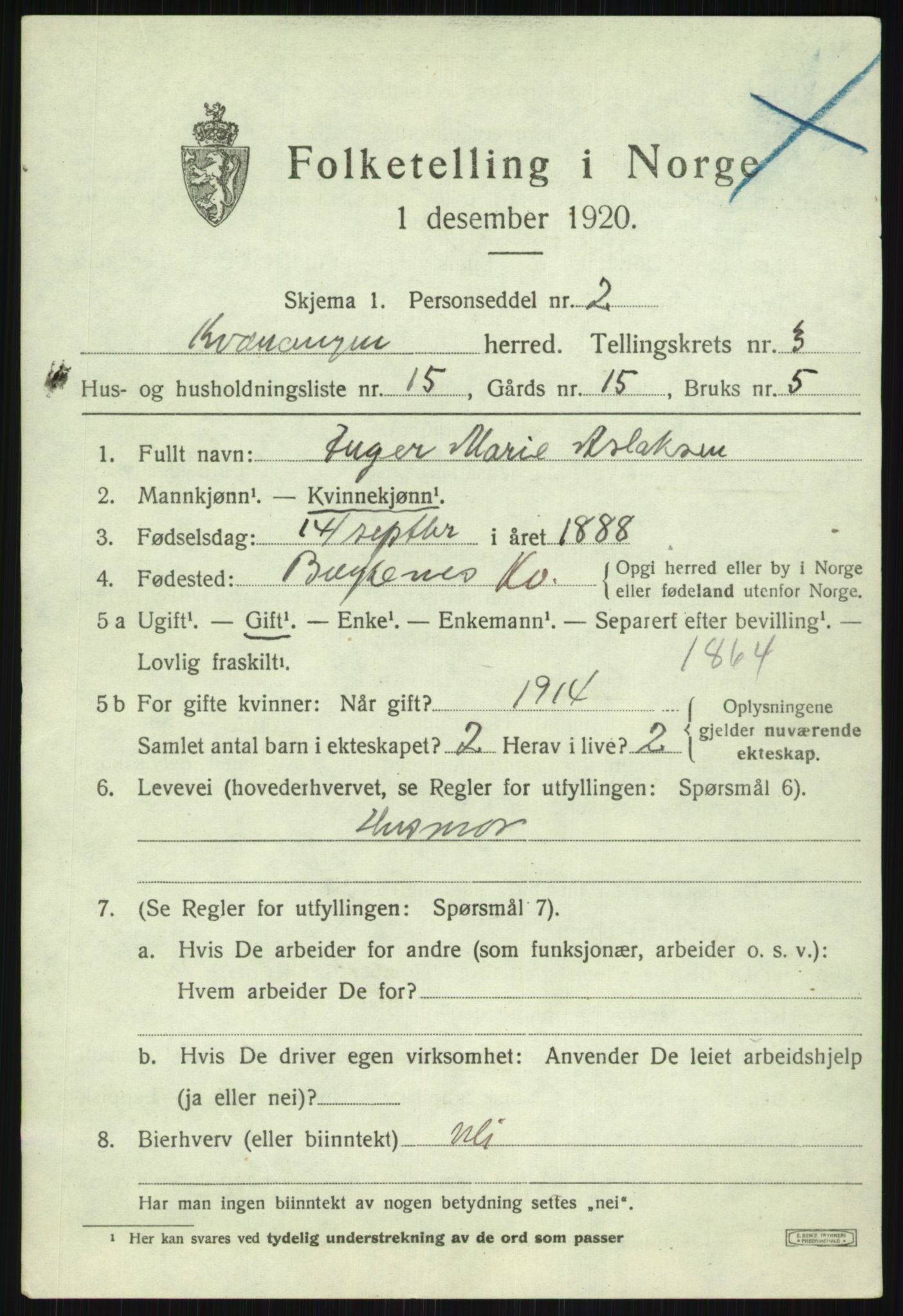 SATØ, 1920 census for Kvænangen, 1920, p. 1924