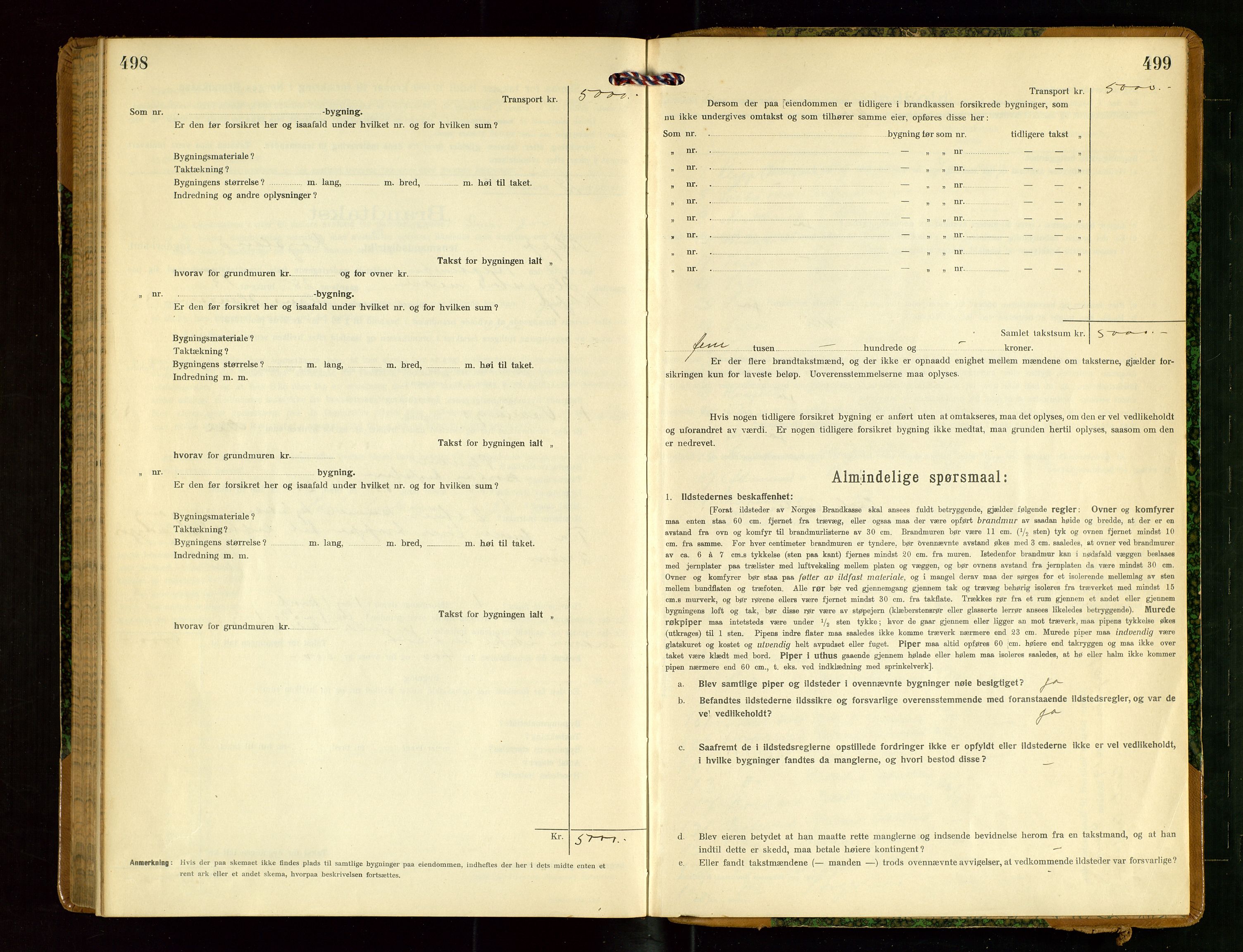 Klepp lensmannskontor, SAST/A-100163/Goc/L0009: "Brandtakstprotokol" m/register, 1917-1919, p. 498-499