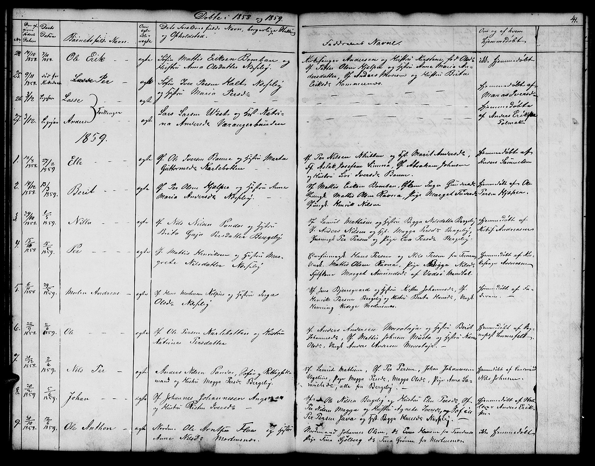 Nesseby sokneprestkontor, SATØ/S-1330/H/Hb/L0001klokker: Parish register (copy) no. 1, 1844-1861, p. 41