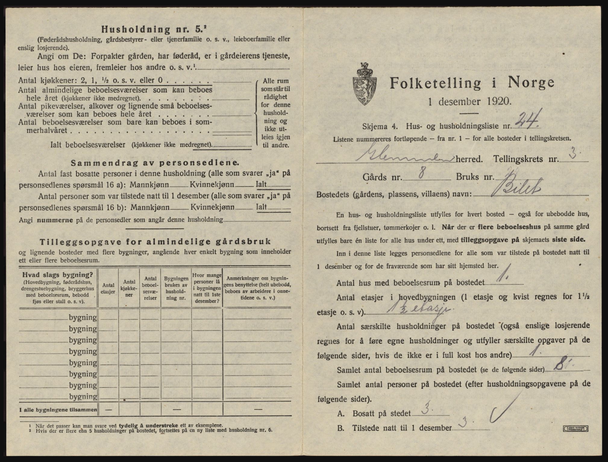 SAO, 1920 census for Glemmen, 1920, p. 495