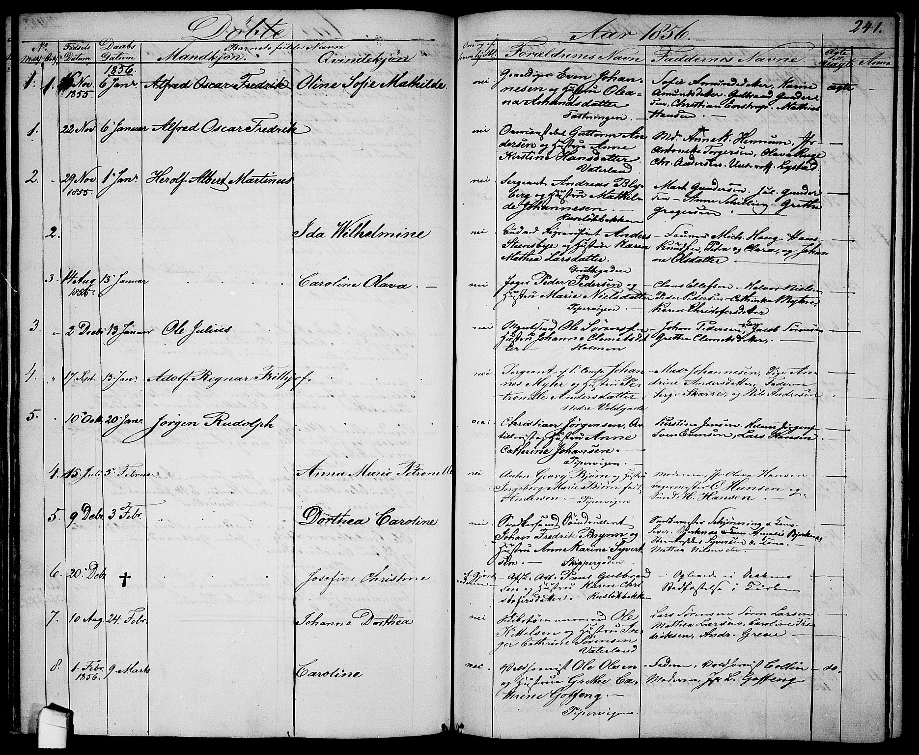 Garnisonsmenigheten Kirkebøker, SAO/A-10846/G/Ga/L0005: Parish register (copy) no. 5, 1841-1860, p. 241