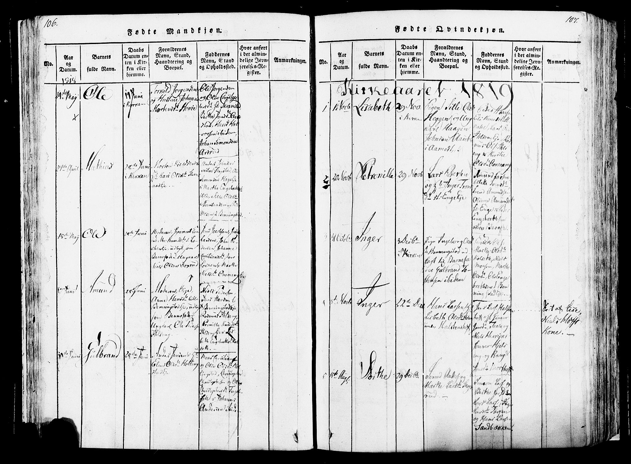 Løten prestekontor, AV/SAH-PREST-022/K/Ka/L0005: Parish register (official) no. 5, 1814-1832, p. 106-107