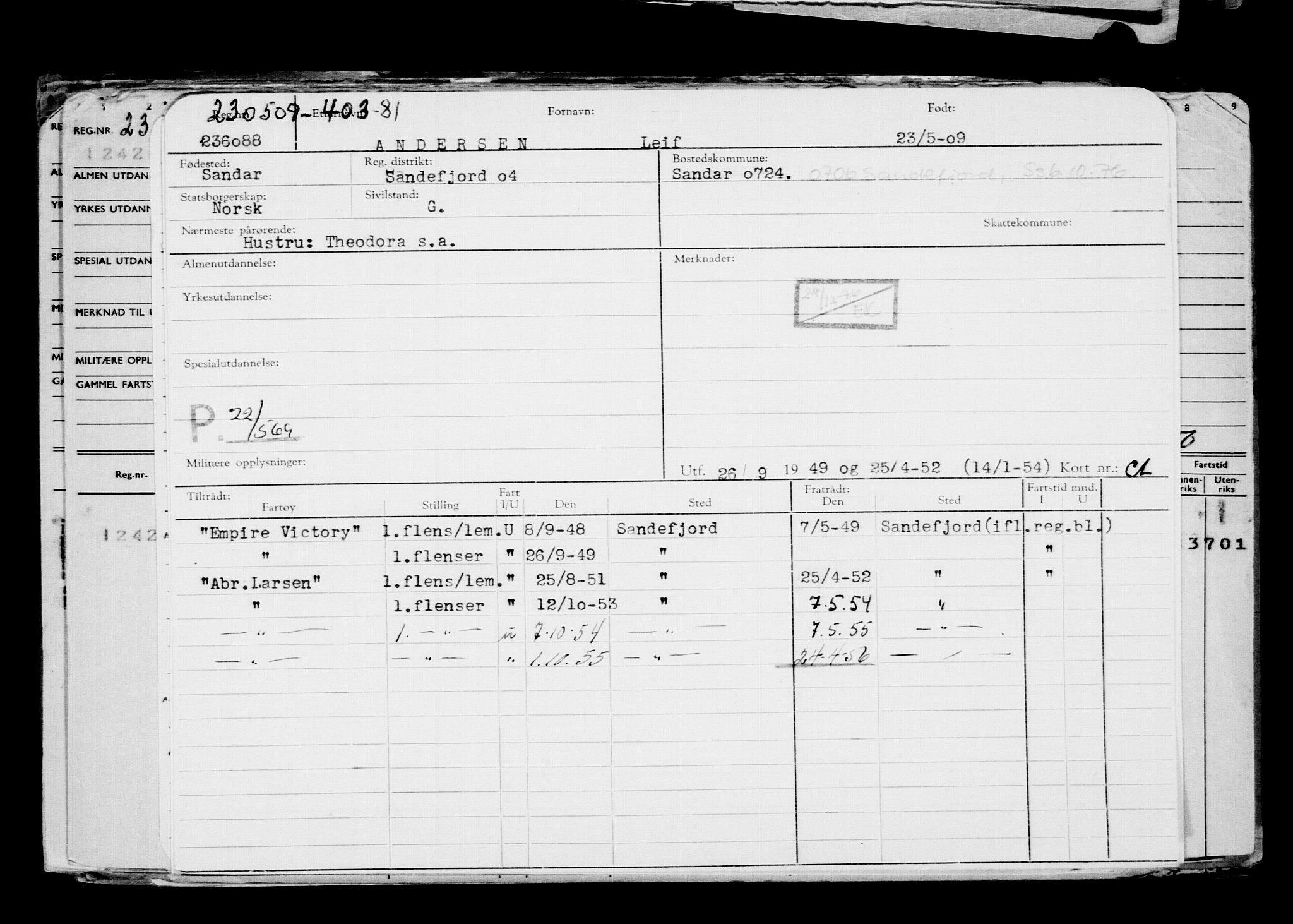 Direktoratet for sjømenn, RA/S-3545/G/Gb/L0083: Hovedkort, 1909, p. 286