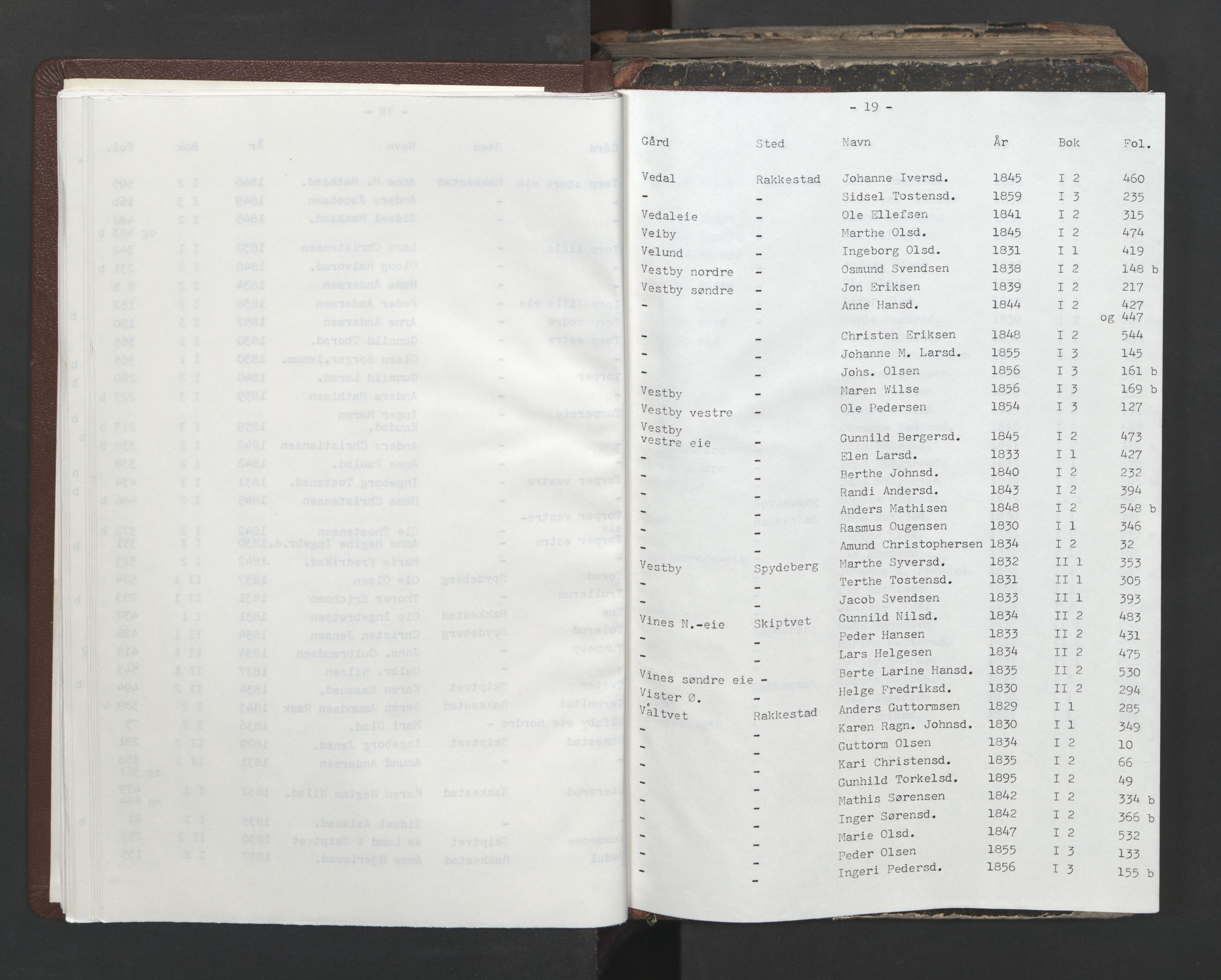 Rakkestad sorenskriveri, AV/SAO-A-10686/H/Hc/Hcb/L0002: Skifteregistreringsprotokoller, 1824-1836, p. 19