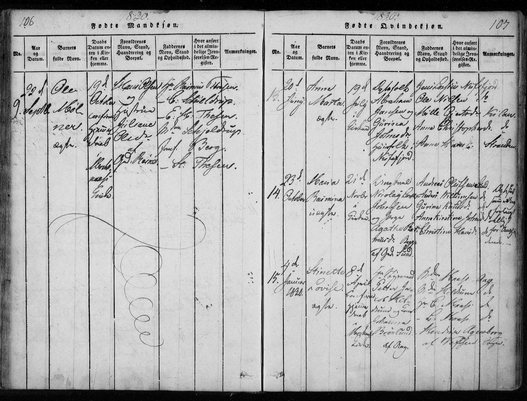 Ministerialprotokoller, klokkerbøker og fødselsregistre - Nordland, AV/SAT-A-1459/885/L1201: Parish register (official) no. 885A02, 1820-1837, p. 106-107