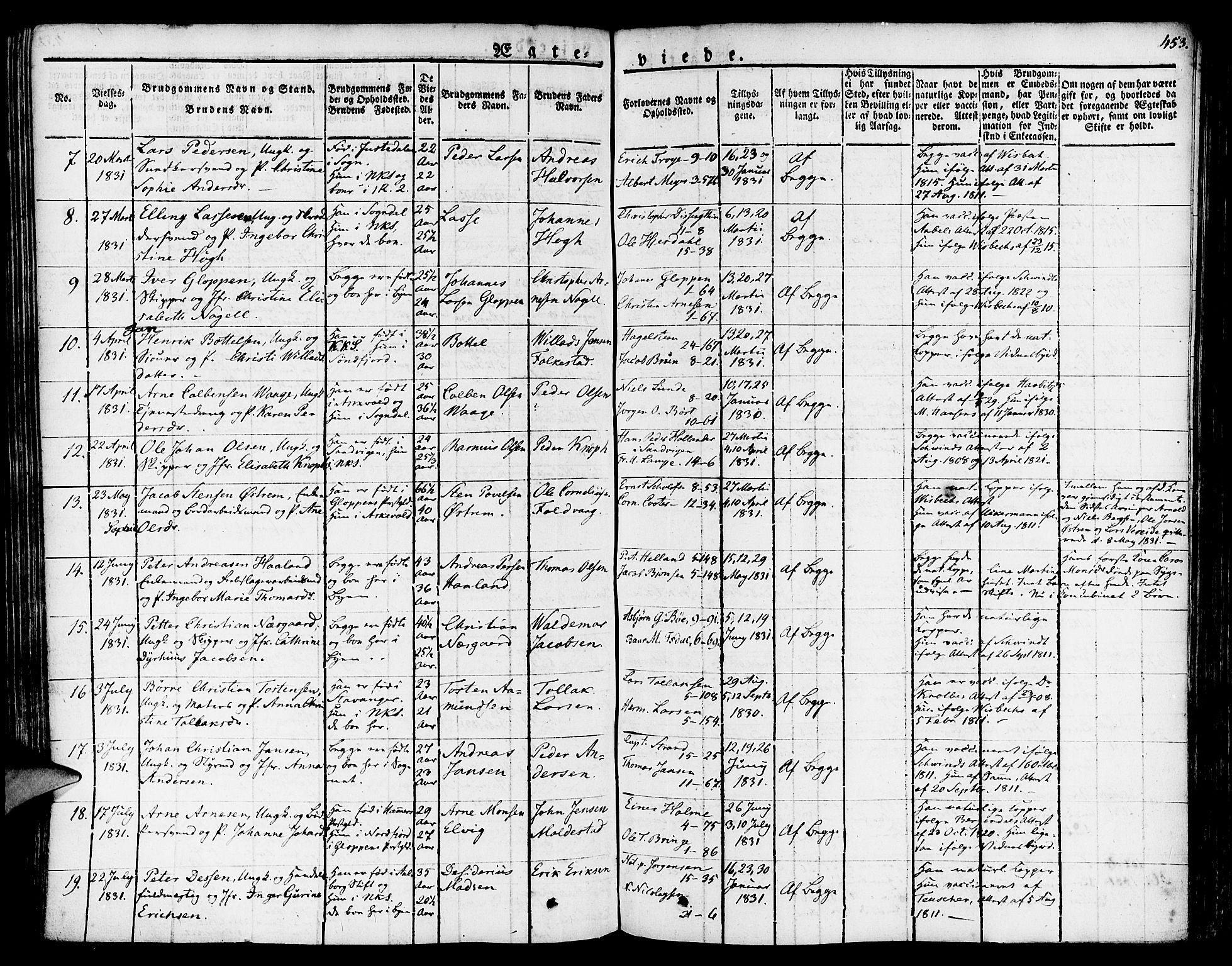 Nykirken Sokneprestembete, SAB/A-77101/H/Haa/L0012: Parish register (official) no. A 12, 1821-1844, p. 453