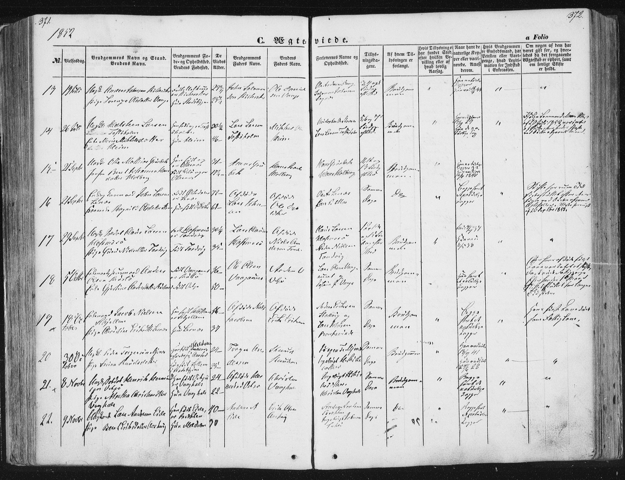 Ministerialprotokoller, klokkerbøker og fødselsregistre - Sør-Trøndelag, SAT/A-1456/630/L0494: Parish register (official) no. 630A07, 1852-1868, p. 371-372